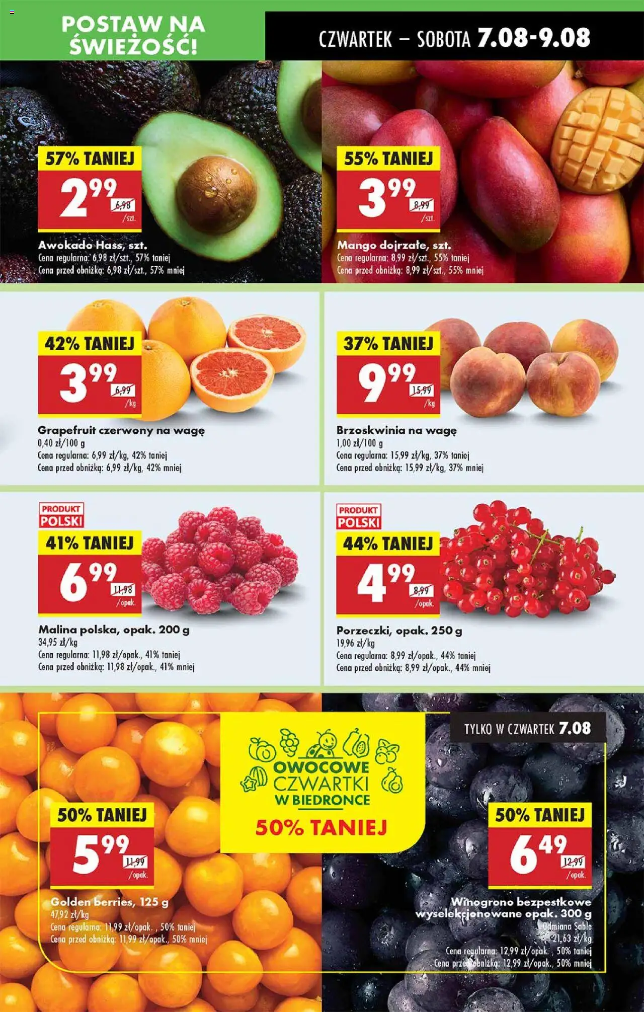 Biedronka gazetka - Oferta W tym tygodniu od 07.08.2025 | Strona: 15 | Produkty: Brzoskwinia, Malina, Winogrono, Awokado