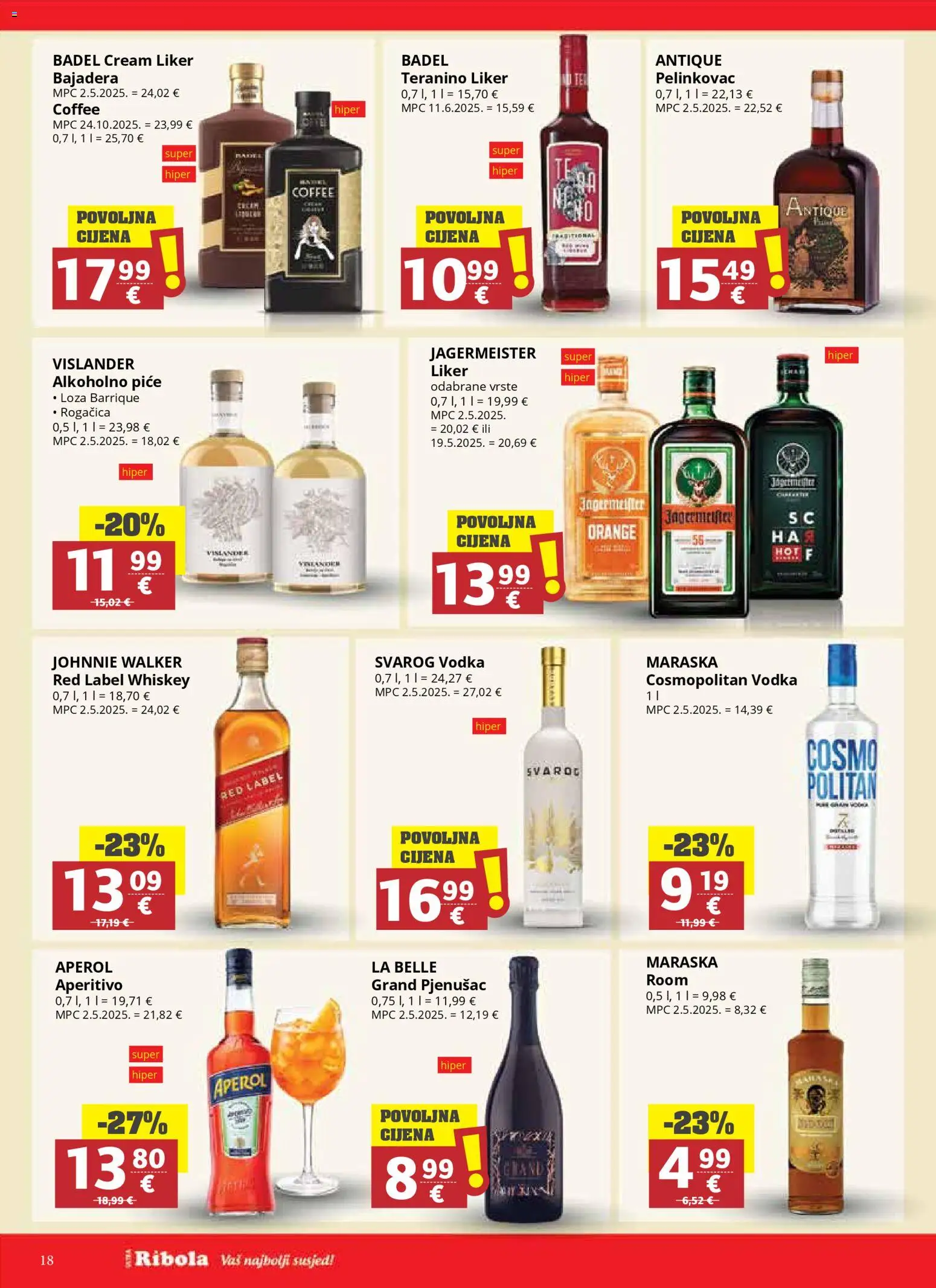 Ribola katalog | vrijedi od 25.03.2026 | Stranica: 18 | Proizvodi: Red Label, Pelinkovac, Jägermeister, Liker