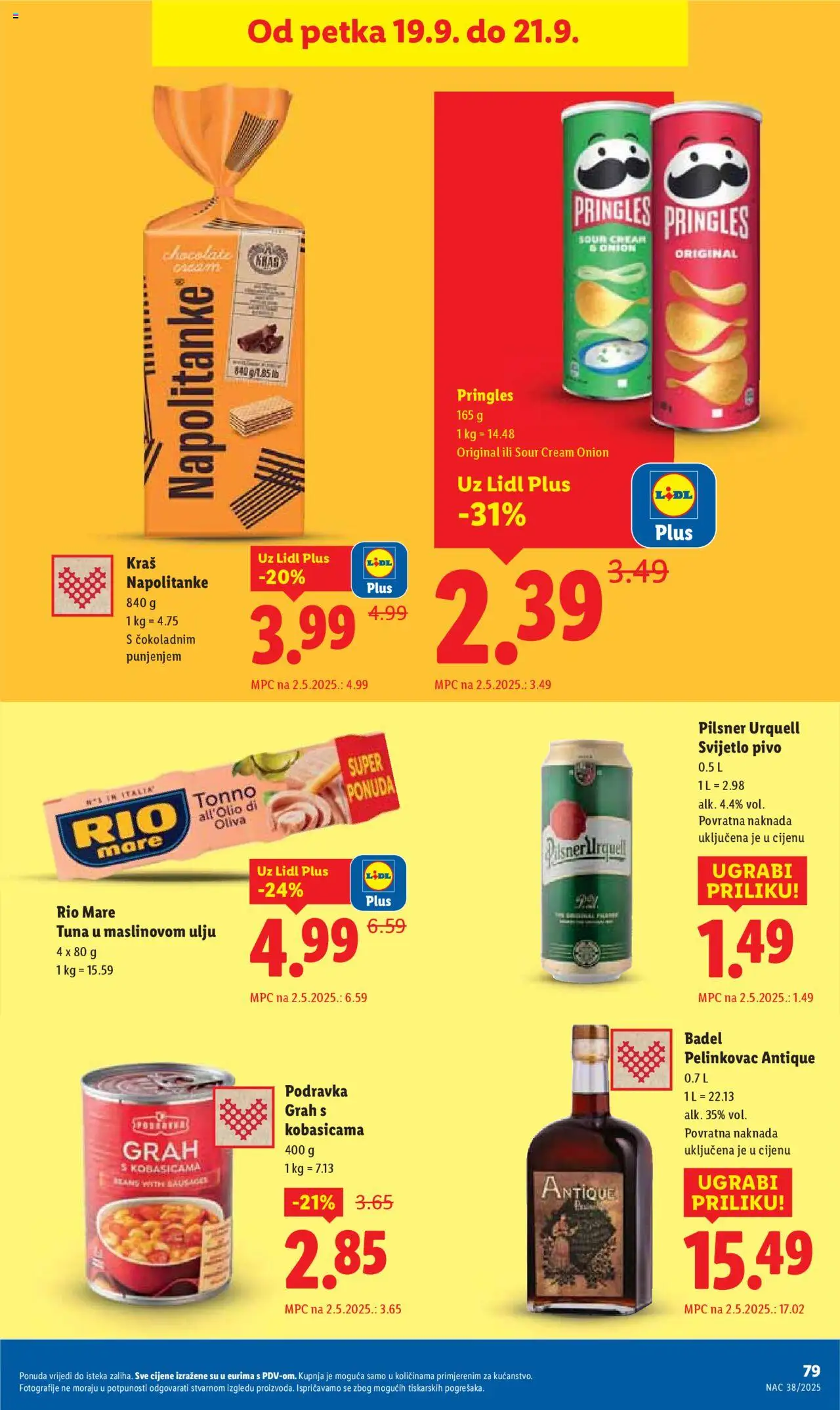 Lidl katalog | vrijedi od 15.09.2025 | Stranica: 79 | Proizvodi: Grah, Pringles, Pelinkovac Antique, Tuna