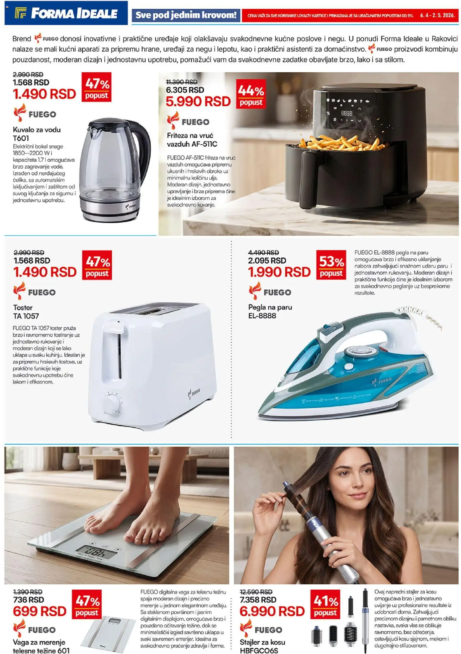 Forma Ideale katalog - važi od 06.04.2026 | Strana: 5 | Proizvode: Pegla, Električni bokal, Vaga, Pegla na paru