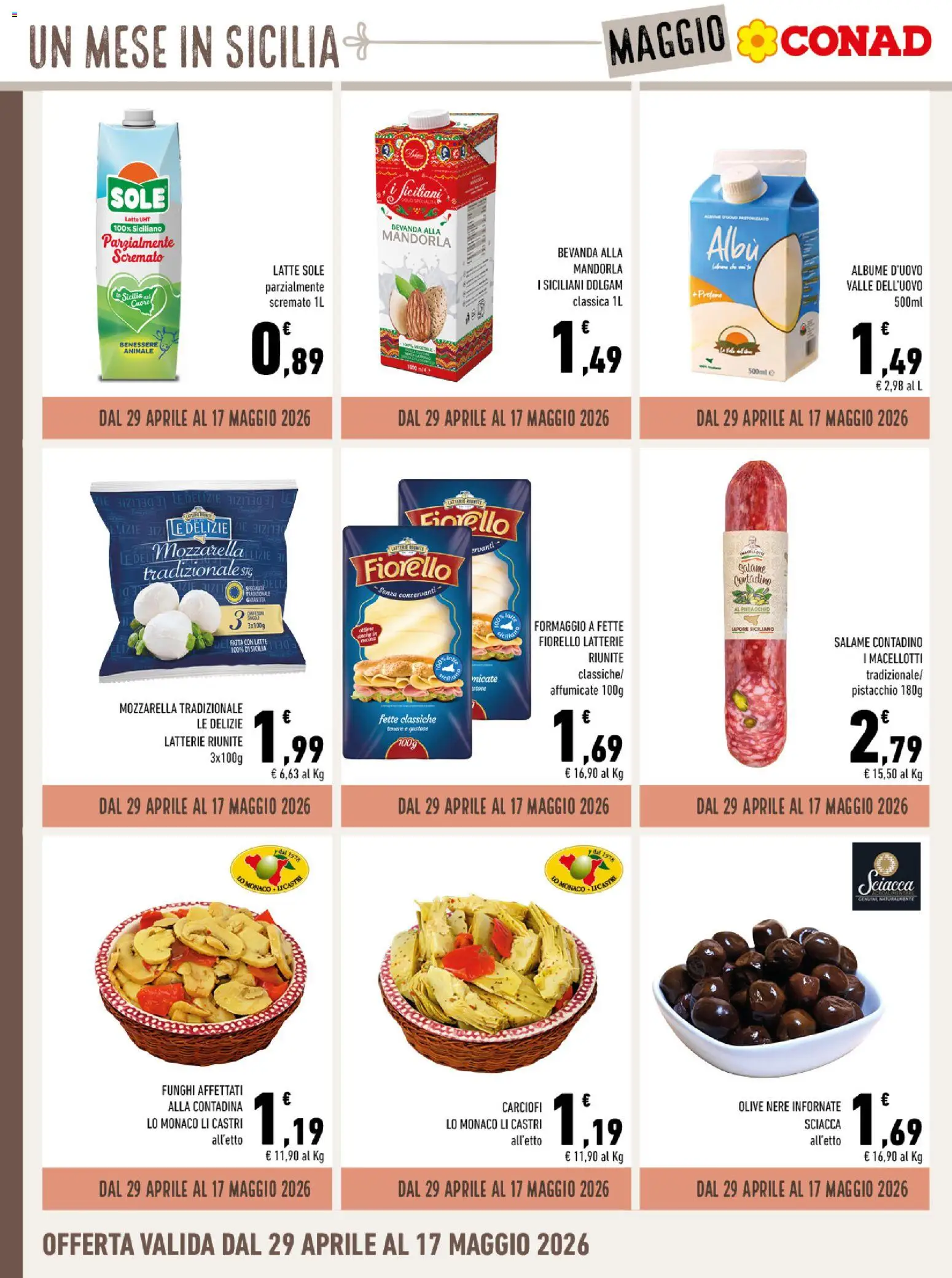 Volantino Conad del 29.04.2026 | Pagina: 2 | Prodotti: Salame, Mozzarella, Latte, Funghi