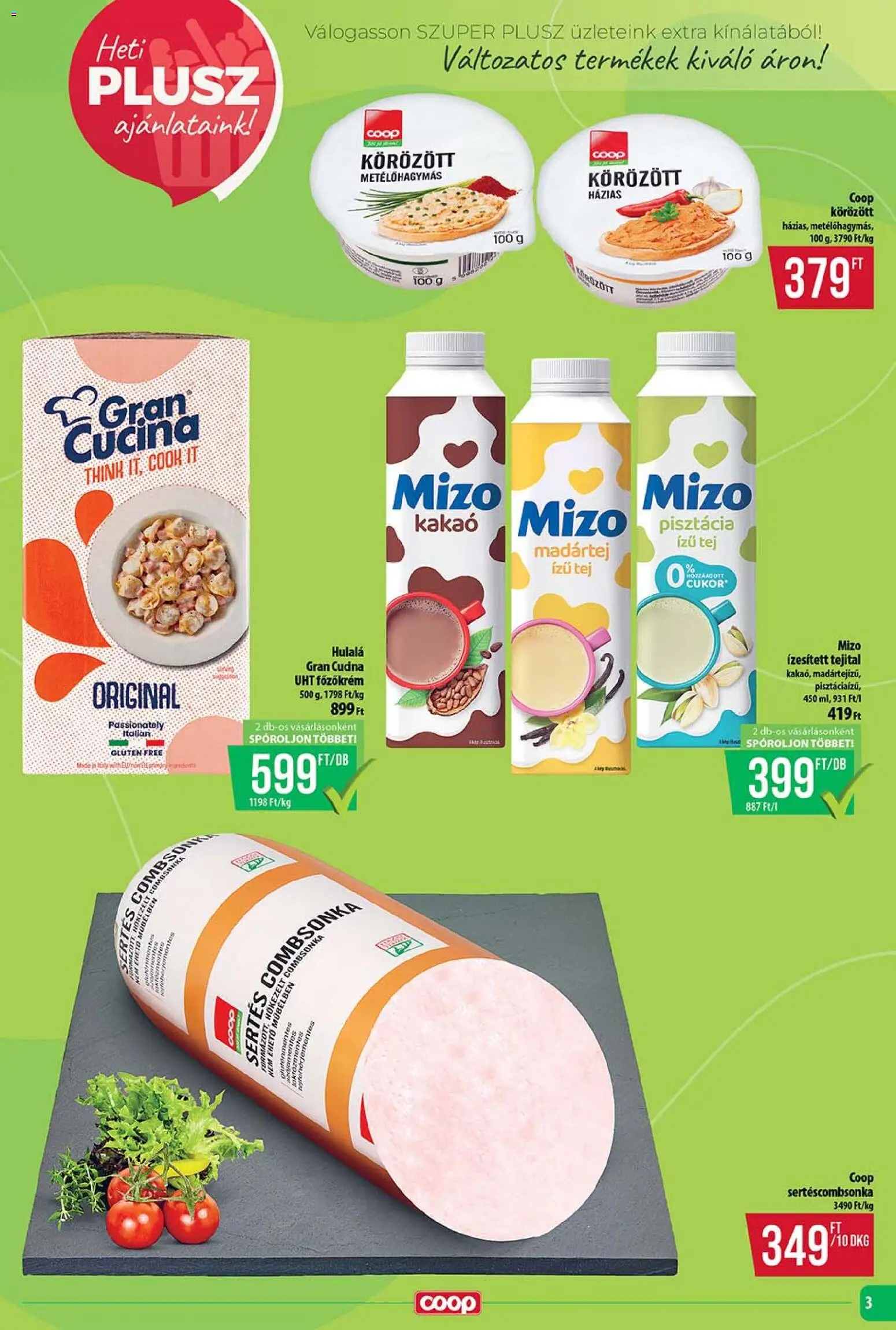 COOP akciós ujság - amely érvényes a következő dátumtól: 15.01.2026 | Oldal: 3 | Termékek: Körözött, Pisztácia, Tej, Combsonka
