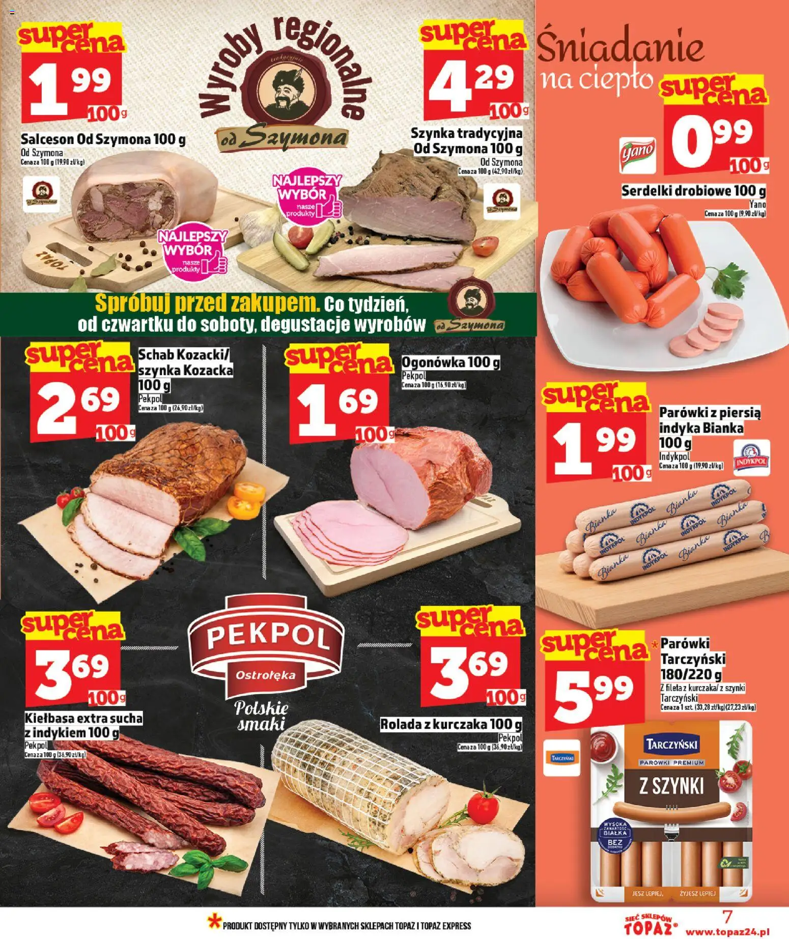 Topaz Gazetka od 19.02.2026 | Strona: 7 | Produkty: Schab, Rolada, Parówki, Szynka