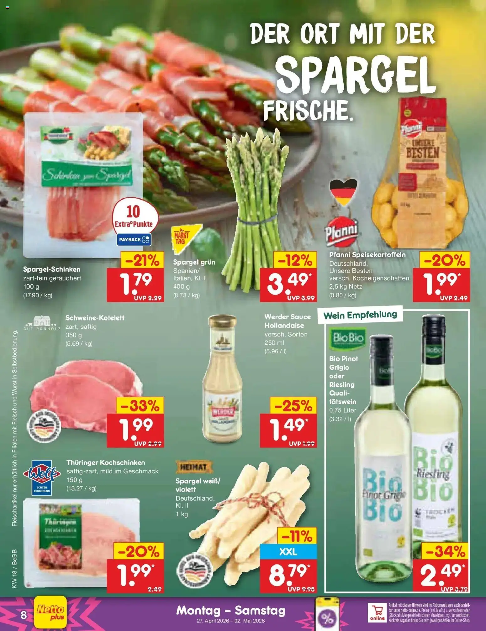 Netto Marken-Discount Prospekt Kremmen	 – gültig ab 27.04.2026 | Seite: 10 | Produkte: Spargel, Wurst, Wein, Fleisch