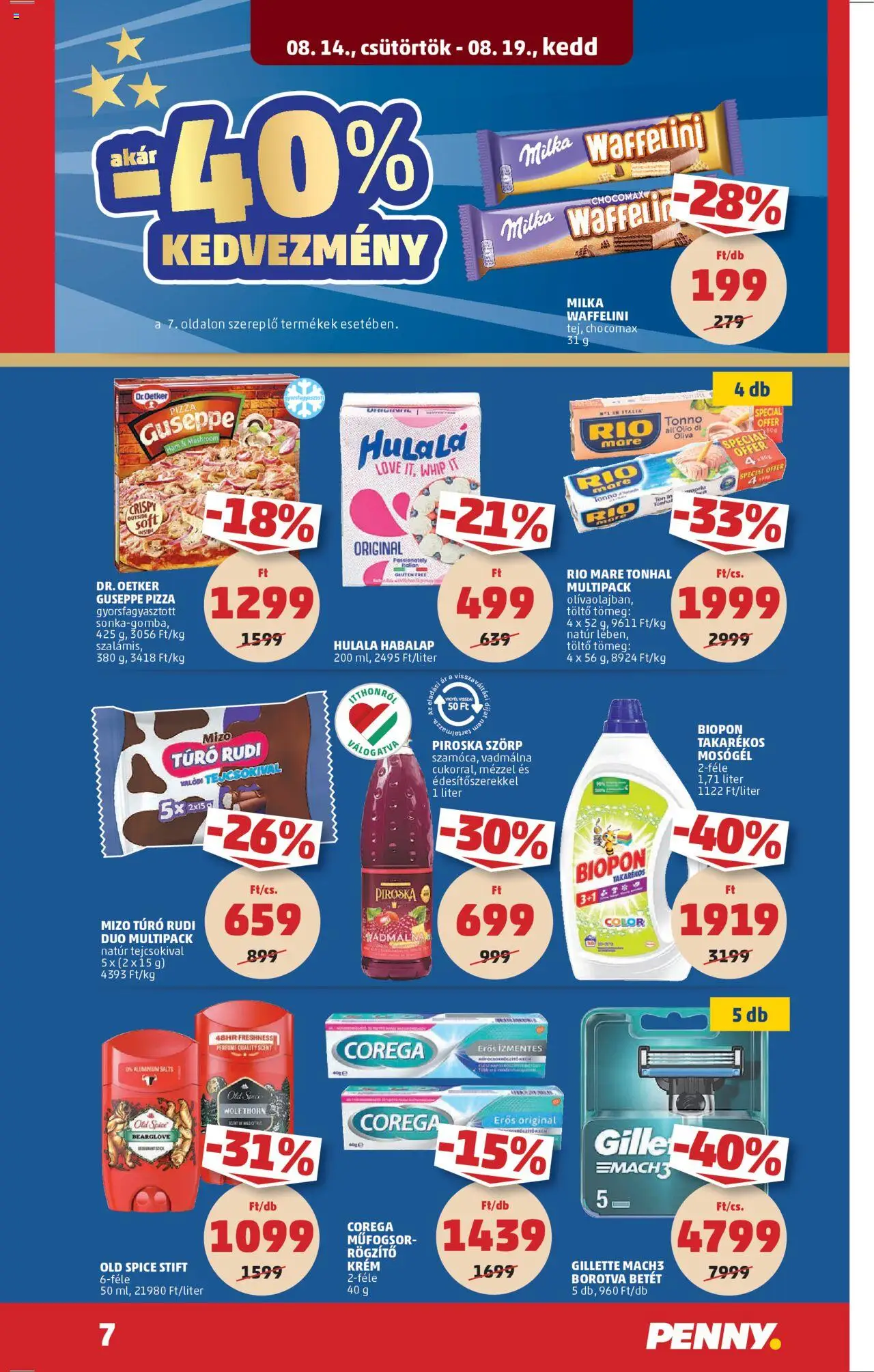 PENNY akciós ujság - amely érvényes a következő dátumtól: 14.08.2025 | Oldal: 11 | Termékek: Szörp, Waffelini, Mosógél, Pizza