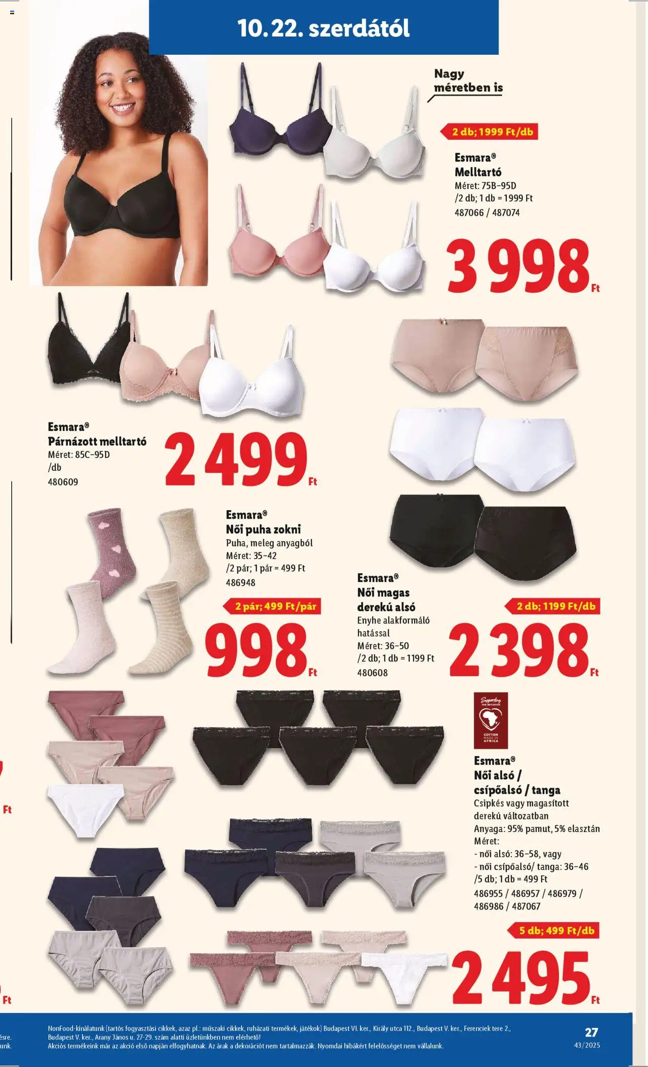 Lidl akciós ujság - amely érvényes a következő dátumtól: 22.10.2025 | Oldal: 27 | Termékek: Női alsó, Játékok, Melltartó, Zokni