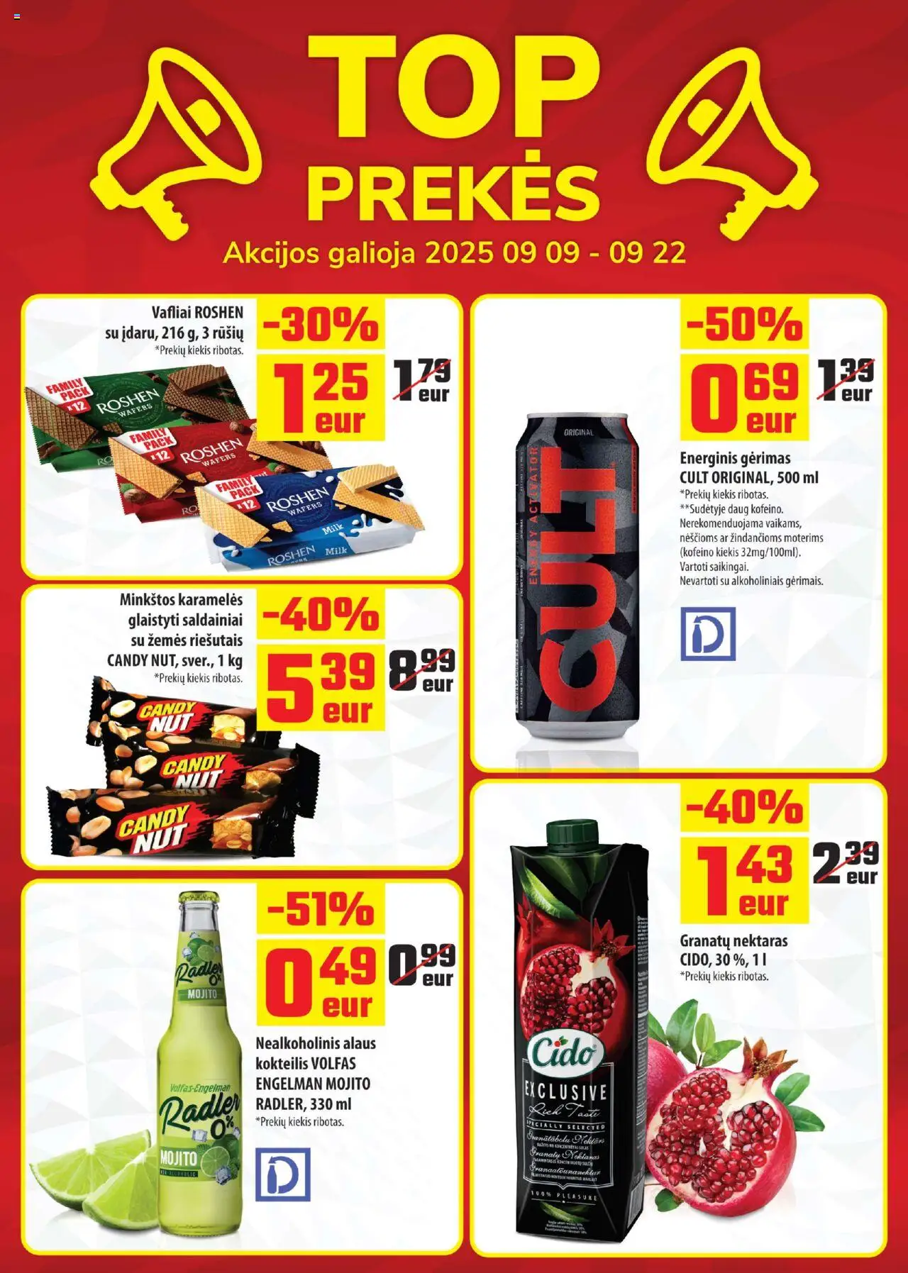 ČIA MARKET akcijos nuo 09.09.2025 | Puslapis: 18 | Prekių: Energinis gėrimas, Vafliai, Saldainiai