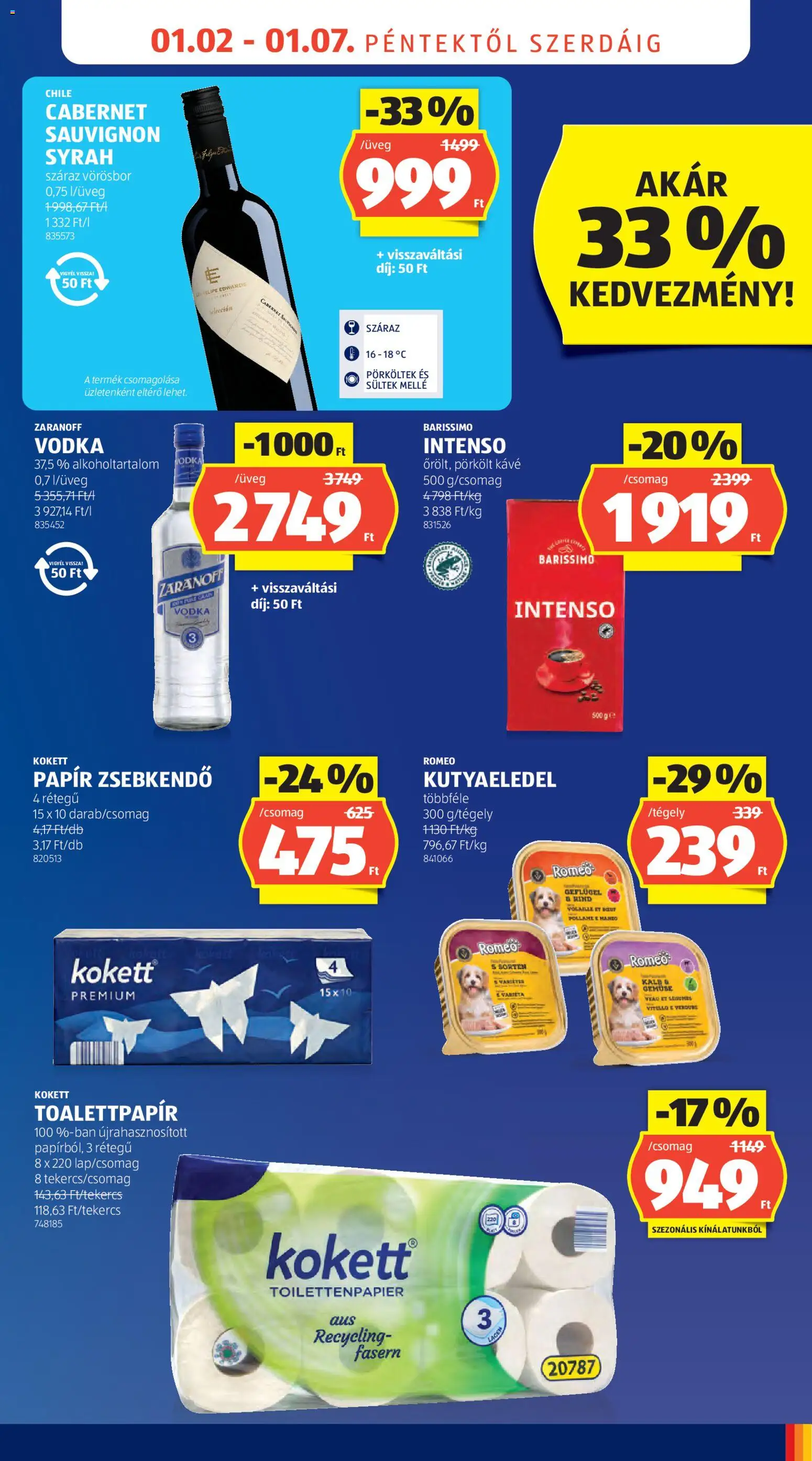 Aldi akciós ujság - amely érvényes a következő dátumtól: 02.01.2026 | Oldal: 11 | Termékek: Kutyaeledel, Kávé, Vörösbor, Vodka