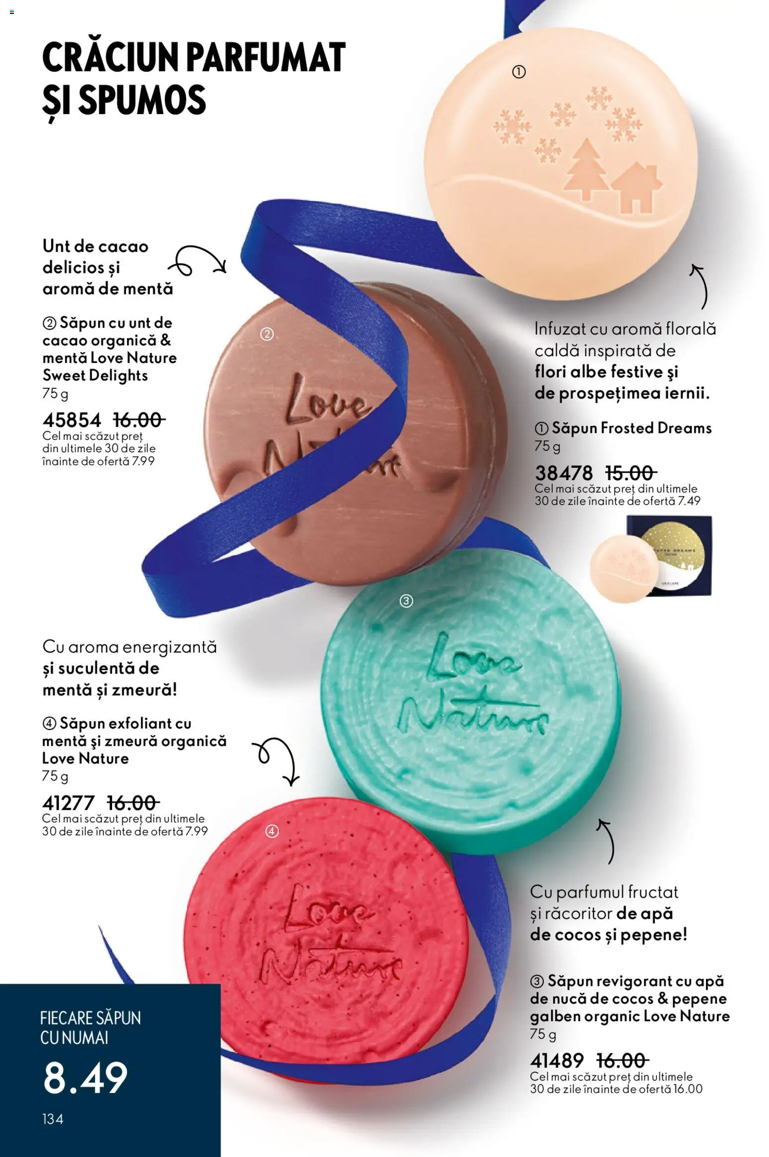 Noul catalog Oriflame – valabil de la 03.12.2025 | Pagină: 134 | Produse: Zmeură, Exfoliant, Săpun, Apă