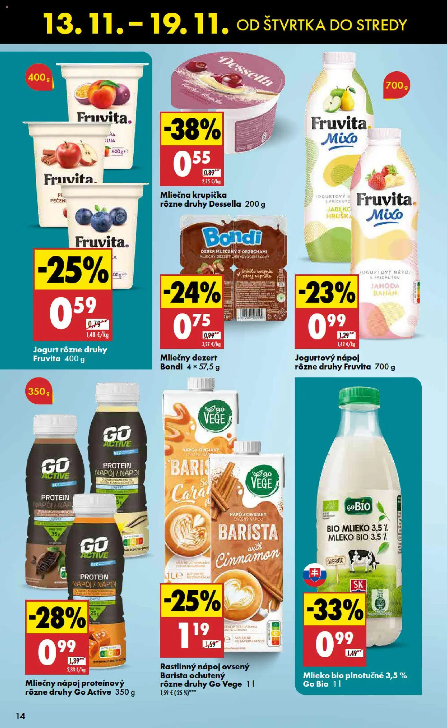 Nové Biedronka akcie – leták je platný od 13.11.2025 | Strana: 14 | Produkty: Mlieko, Jogurt, Barista, Protein