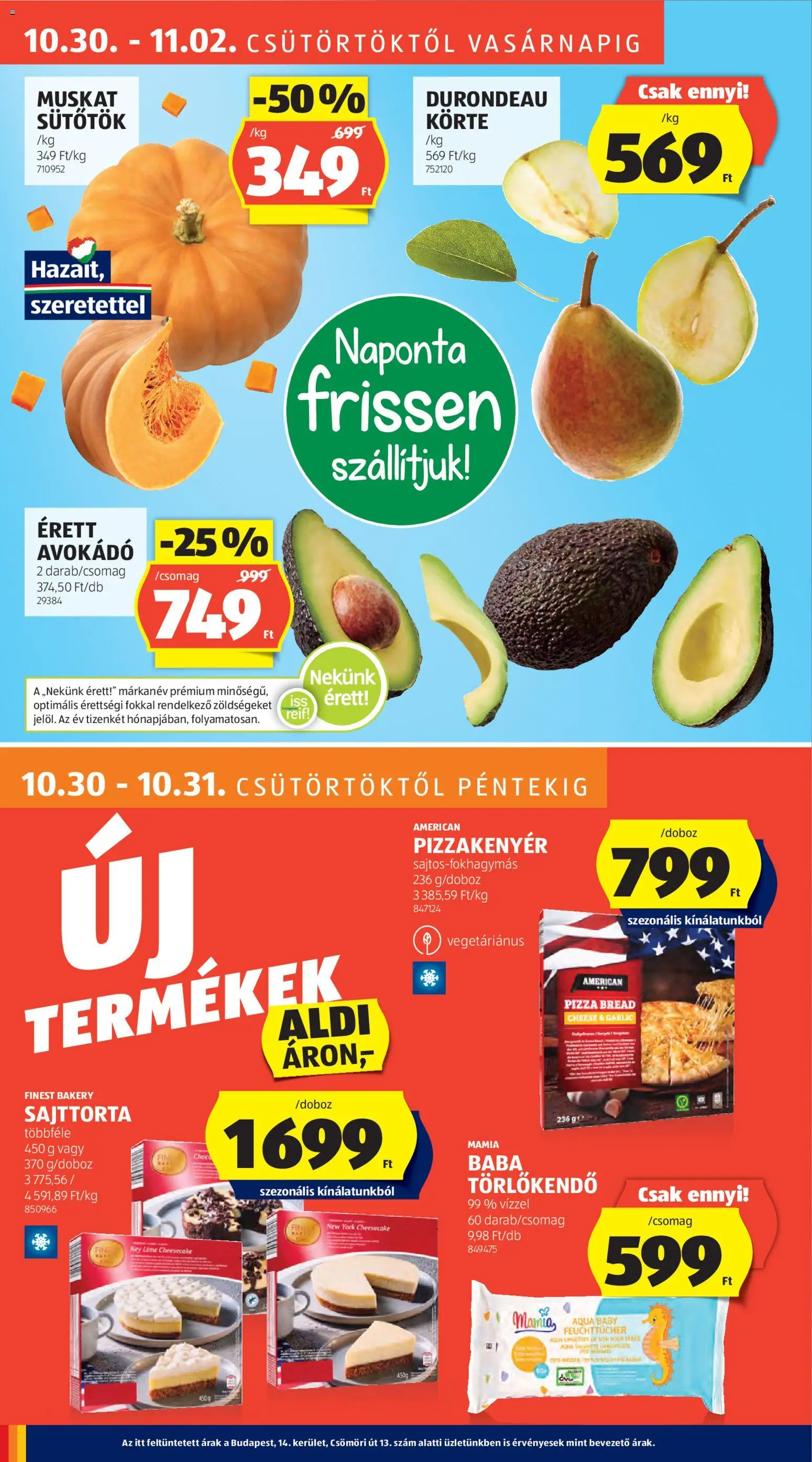 Aldi akciós ujság - amely érvényes a következő dátumtól: 30.10.2025 | Oldal: 8 | Termékek: Lime, Körte, Törlőkendő, Avokádó