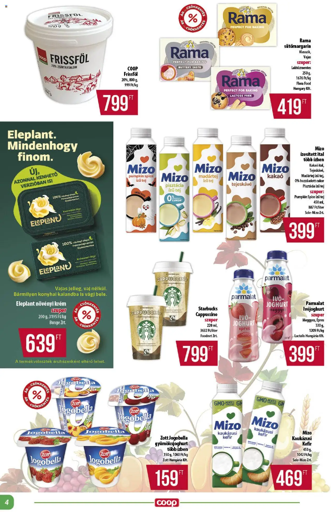 COOP akciós ujság - amely érvényes a következő dátumtól: 16.10.2025 | Oldal: 4 | Termékek: Kefir, Tej, Joghurt, Cukor