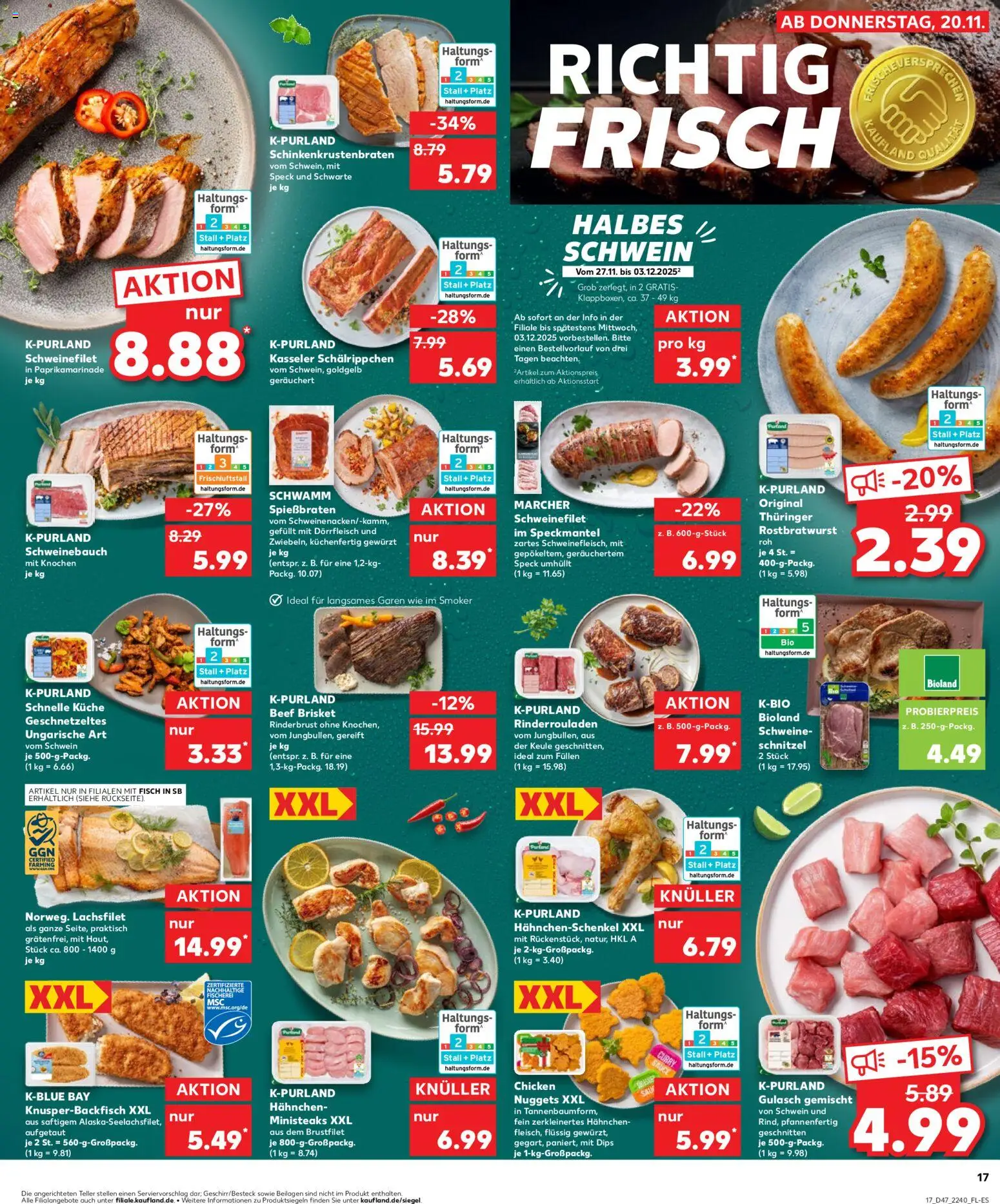 Kaufland prospekt Stuttgart	 – gültig ab 23.11.2025 | Seite: 17 | Produkte: Hahnchen, Küche, Schweinefilet, Gulasch