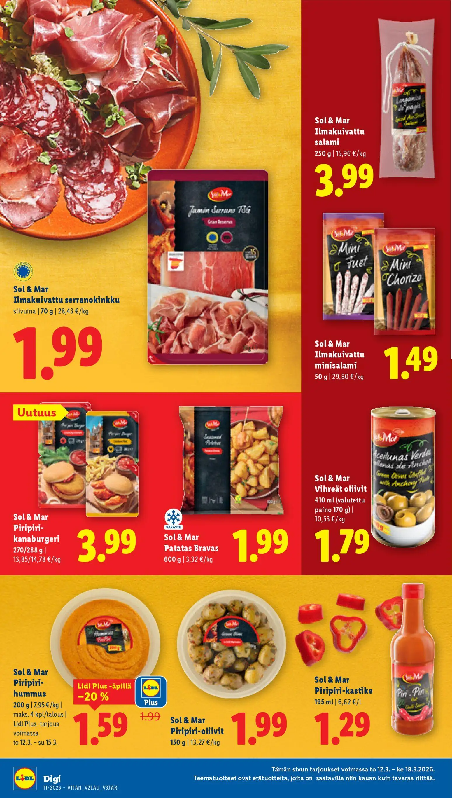 Lidl tarjoukset – voimassa 12.03.2026 alkaen | Sivu: 10 | Tuotteet: Chorizo, Vihreät oliivit, Salami
