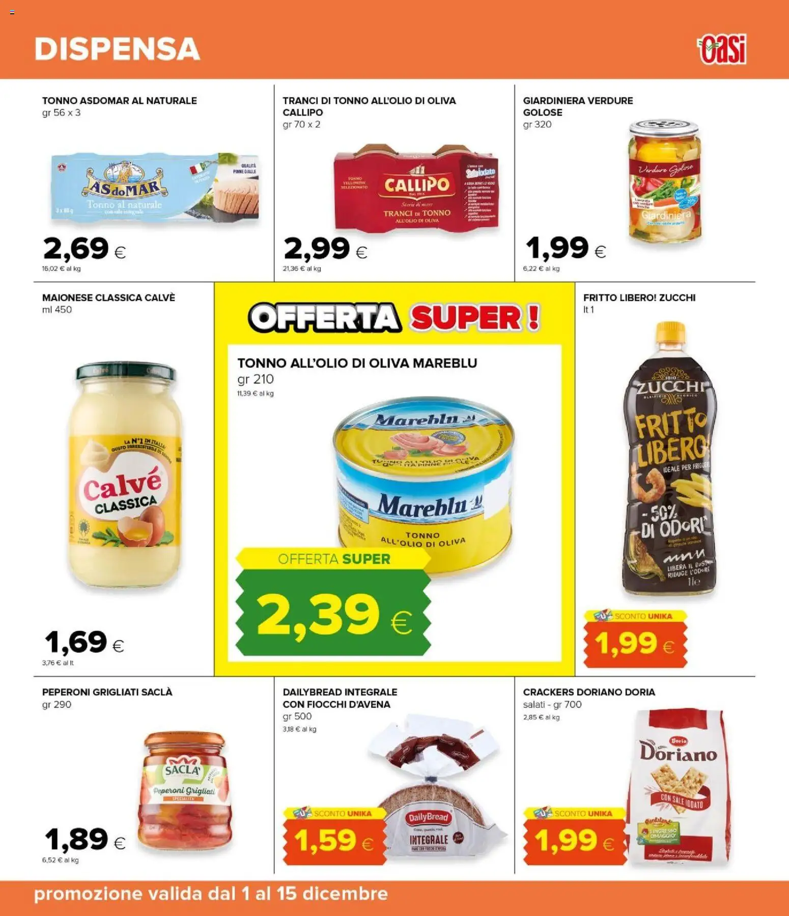 Volantino Oasi del 01.12.2025 | Pagina: 29 | Prodotti: Verdure, Crackers, Pinne, Tonno