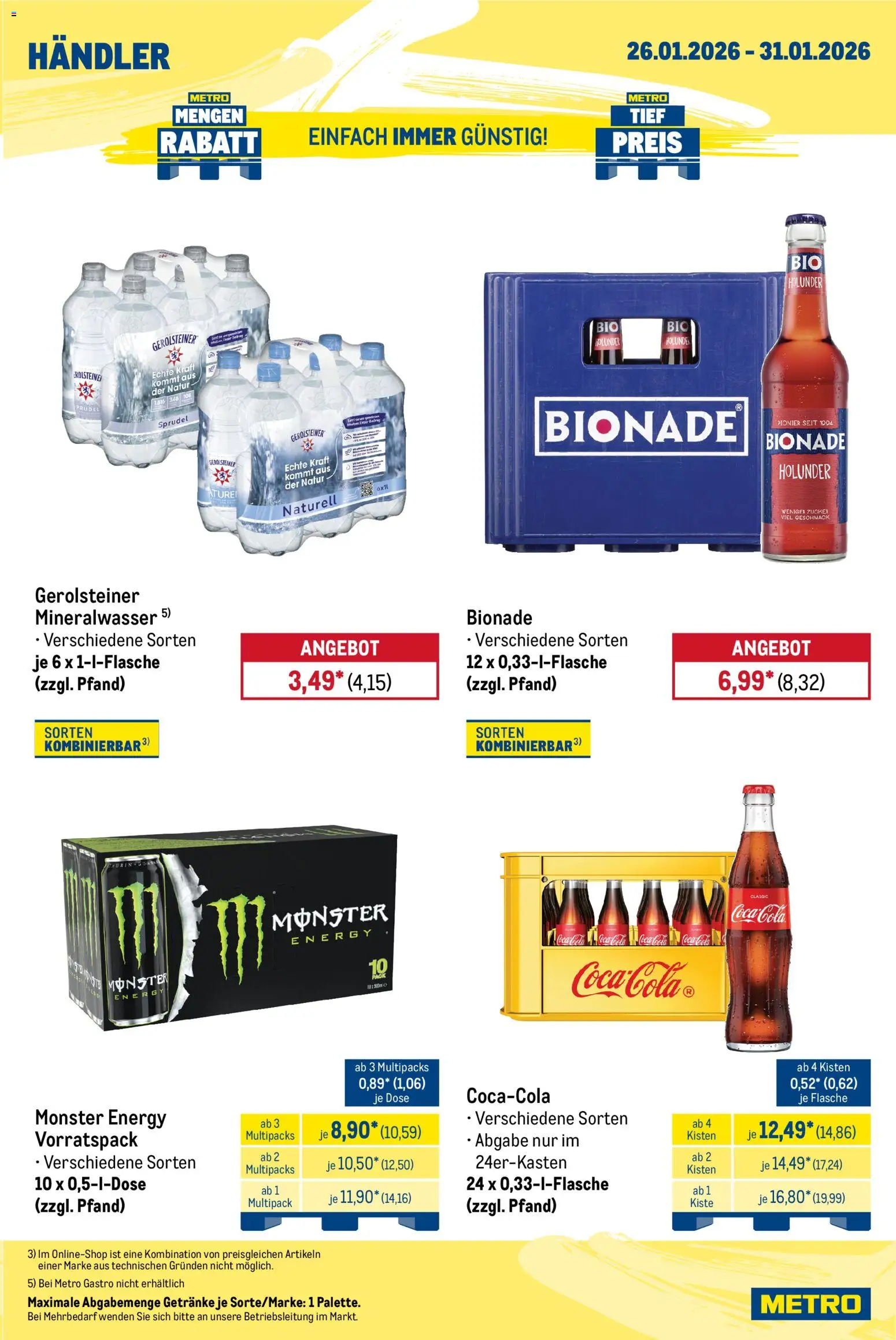 Metro Wochen-Angebote Händler – gültig ab 26.01.2026 | Seite: 3 | Produkte: Coca cola, Cola, Bionade, Zucker