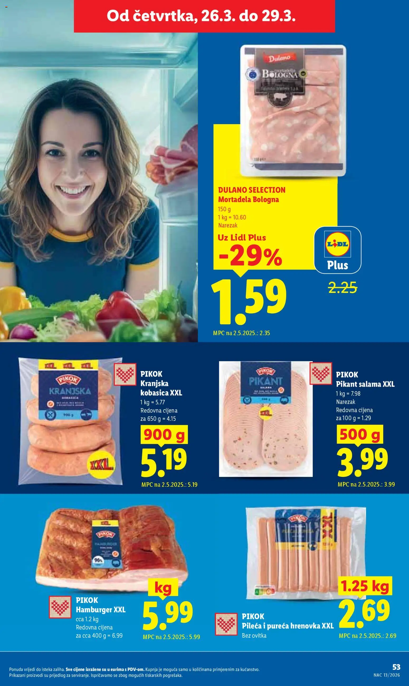 Lidl katalog | vrijedi od 23.03.2026 | Stranica: 53 | Proizvodi: Salama, Narezak, Kobasica, Hamburger