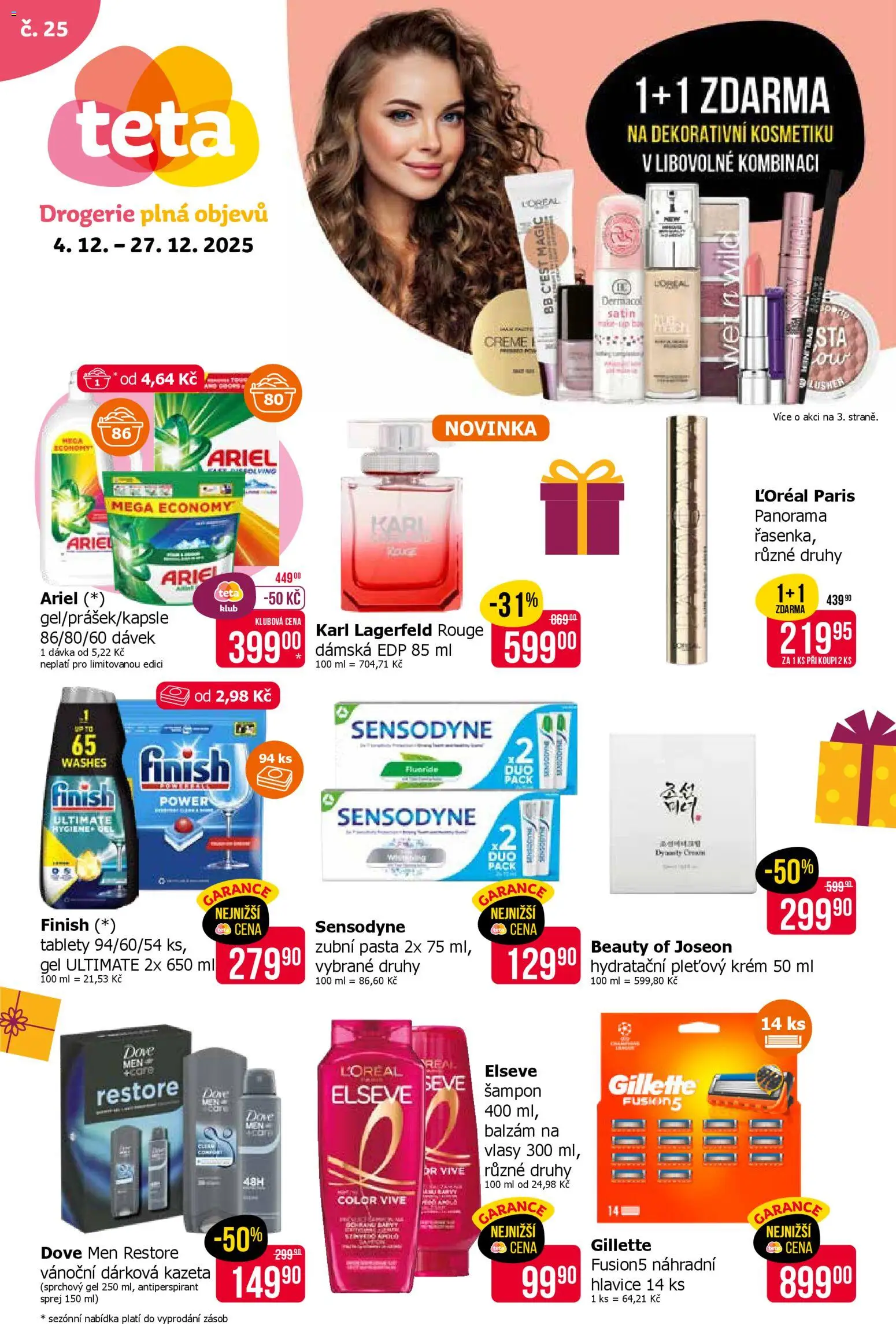 TETA Drogerie leták od 04.12.2025 | Strana: 1 | Produkty: Sprchový gel, Gillette Fusion5, Drogerie, Dove
