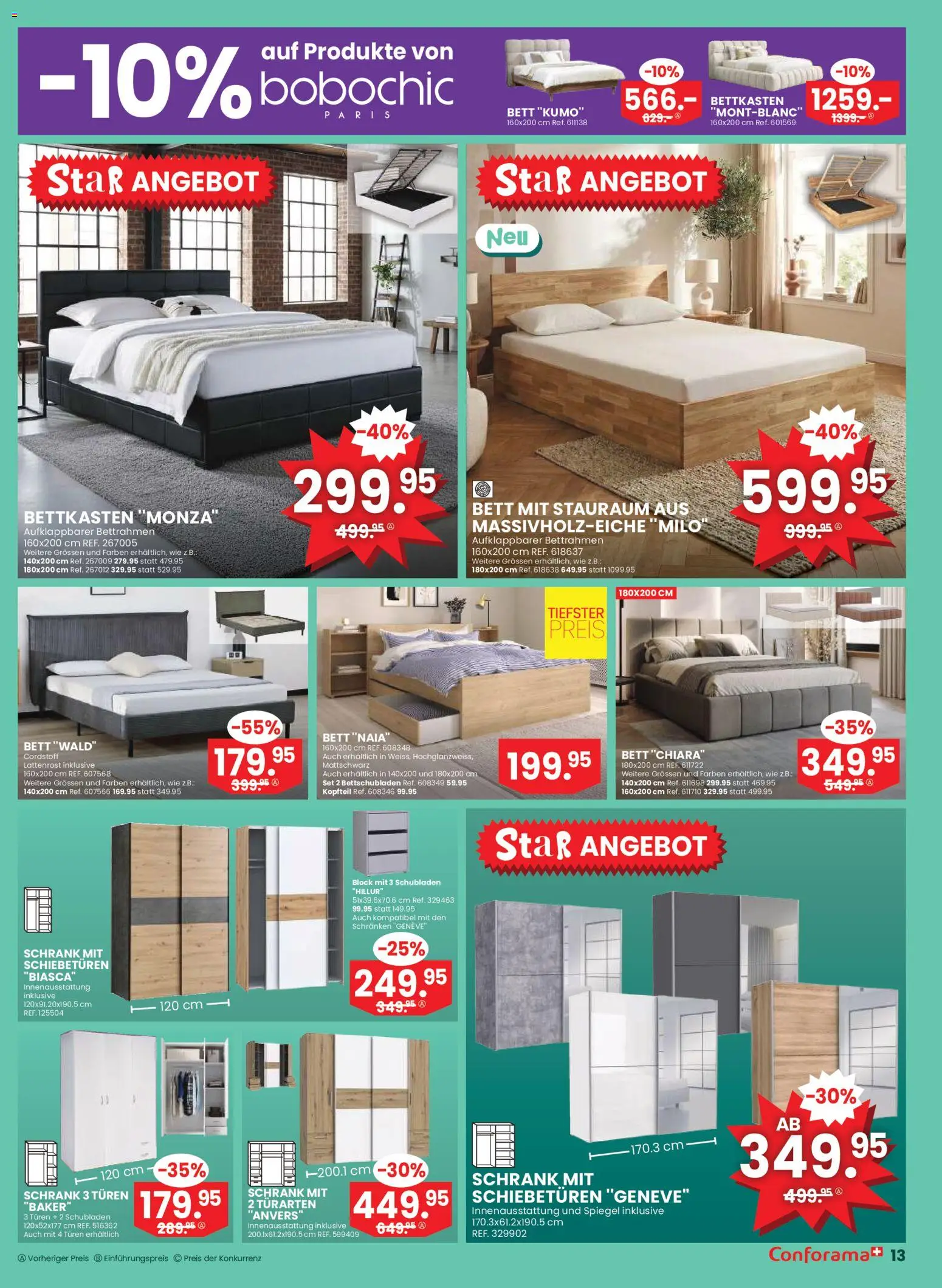 Conforama Aktionen Möbel und Matrazen – gültig ab 28.01.2026 | Seite: 13 | Produkte: Schrank, Spiegel, Lattenrost, Bett