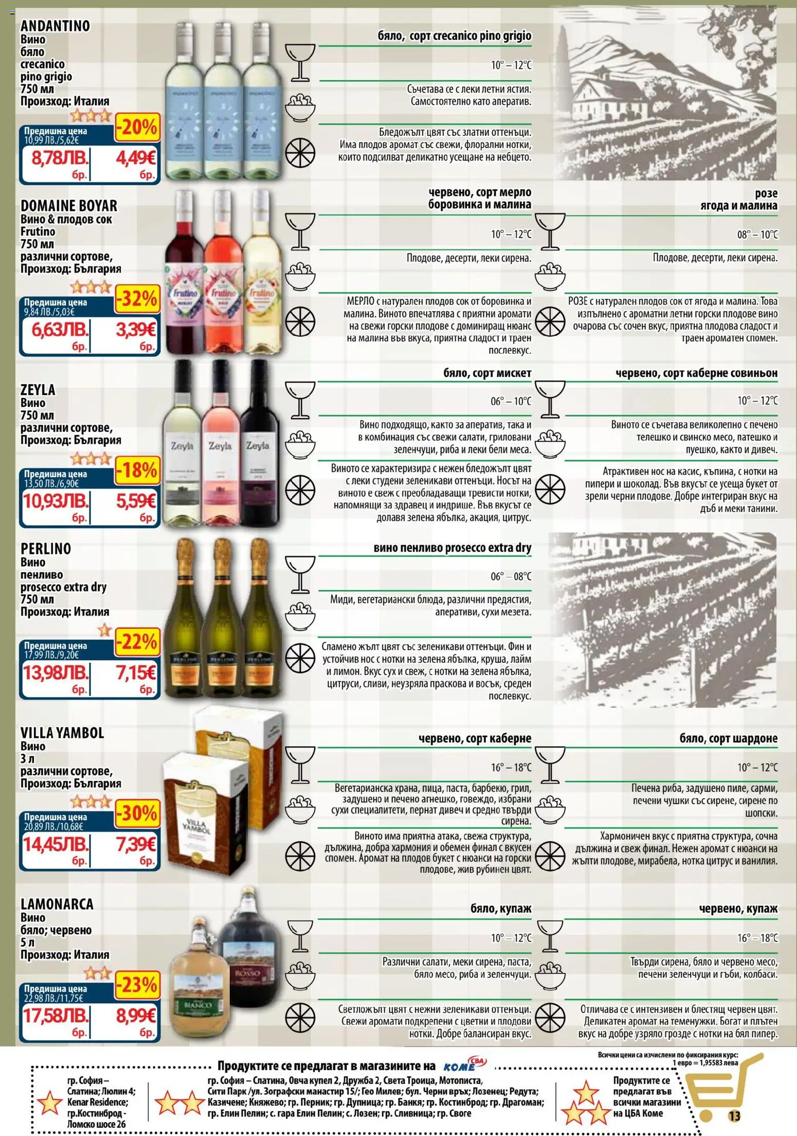 {H1} | Страница: 14 | Продукти: Сок, Риба, Зеленчуци, Вино