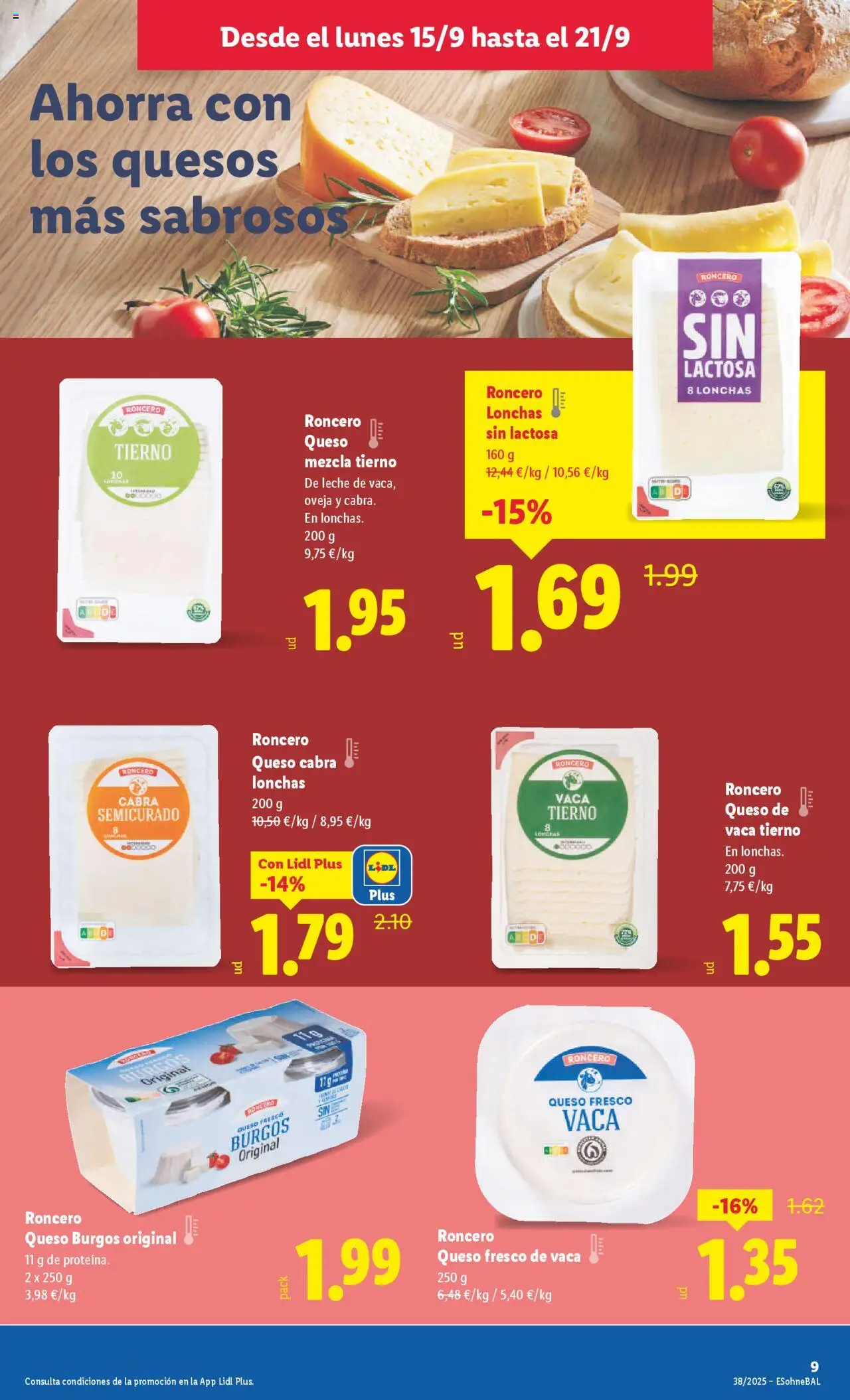 Lidl folleto │ válido desde el 15.09.2025 | Página: 9 | Productos: Queso de vaca, Queso, Queso fresco, Queso sin lactosa