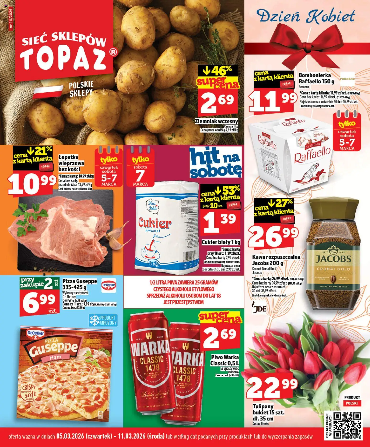Topaz gazetka od 05.03.2026 | Strona: 1 | Produkty: Karta, Kawa rozpuszczalna, Warka, Cukier