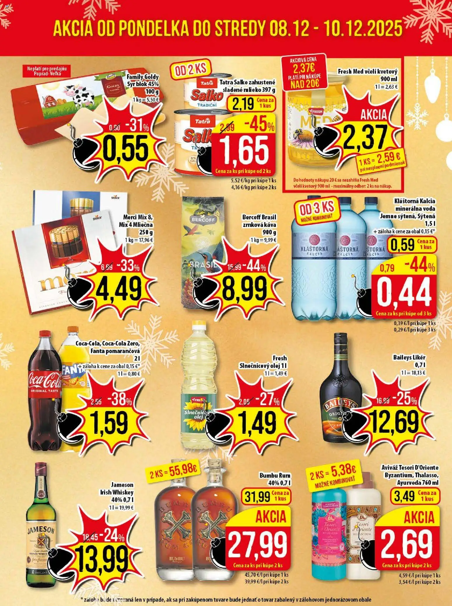 Nové Klas akcie – leták je platný od 08.12.2025 | Strana: 3 | Produkty: Mlieko, Jameson, Káva, Aviváž