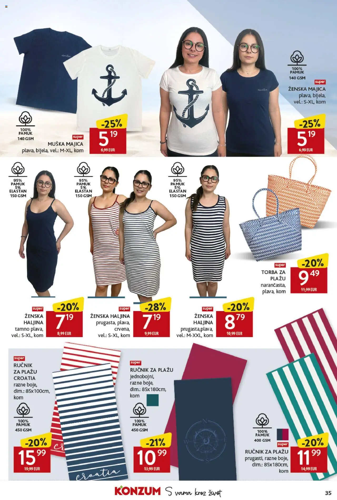 Konzum katalog | vrijedi od 25.06.2025 | Stranica: 35 | Proizvodi: Majica, Ručnik, Haljina, Torba