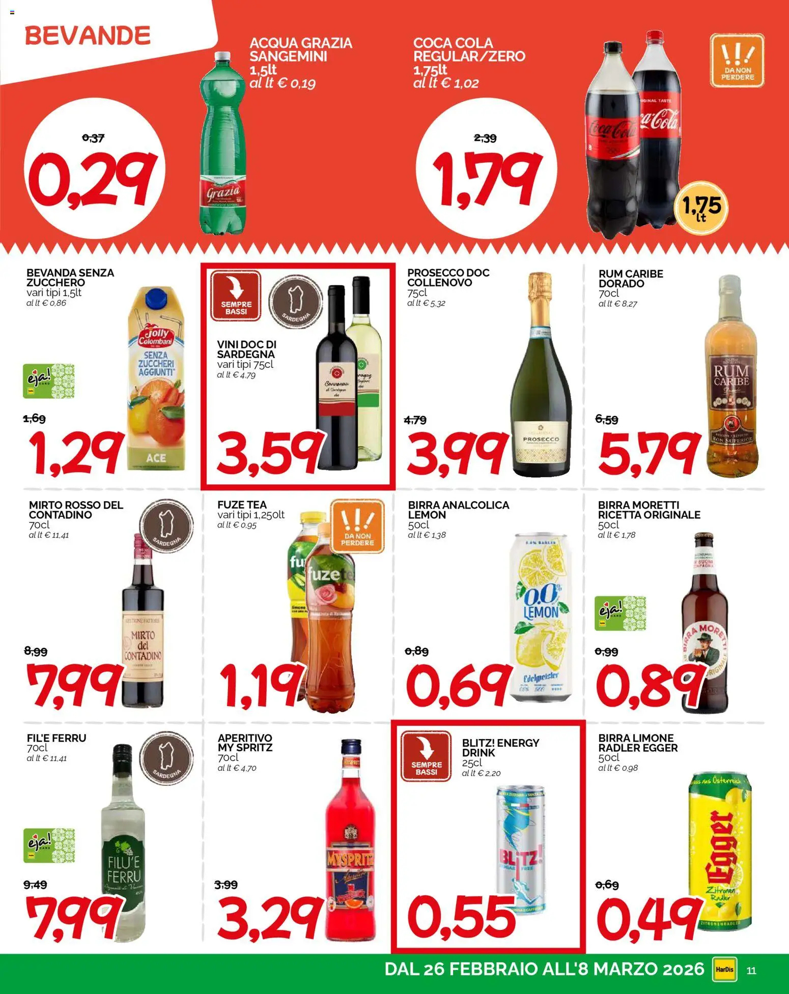 Volantino HarDis del 26.02.2026 | Pagina: 11 | Prodotti: Birra, Prosecco, Limone, Birra Moretti