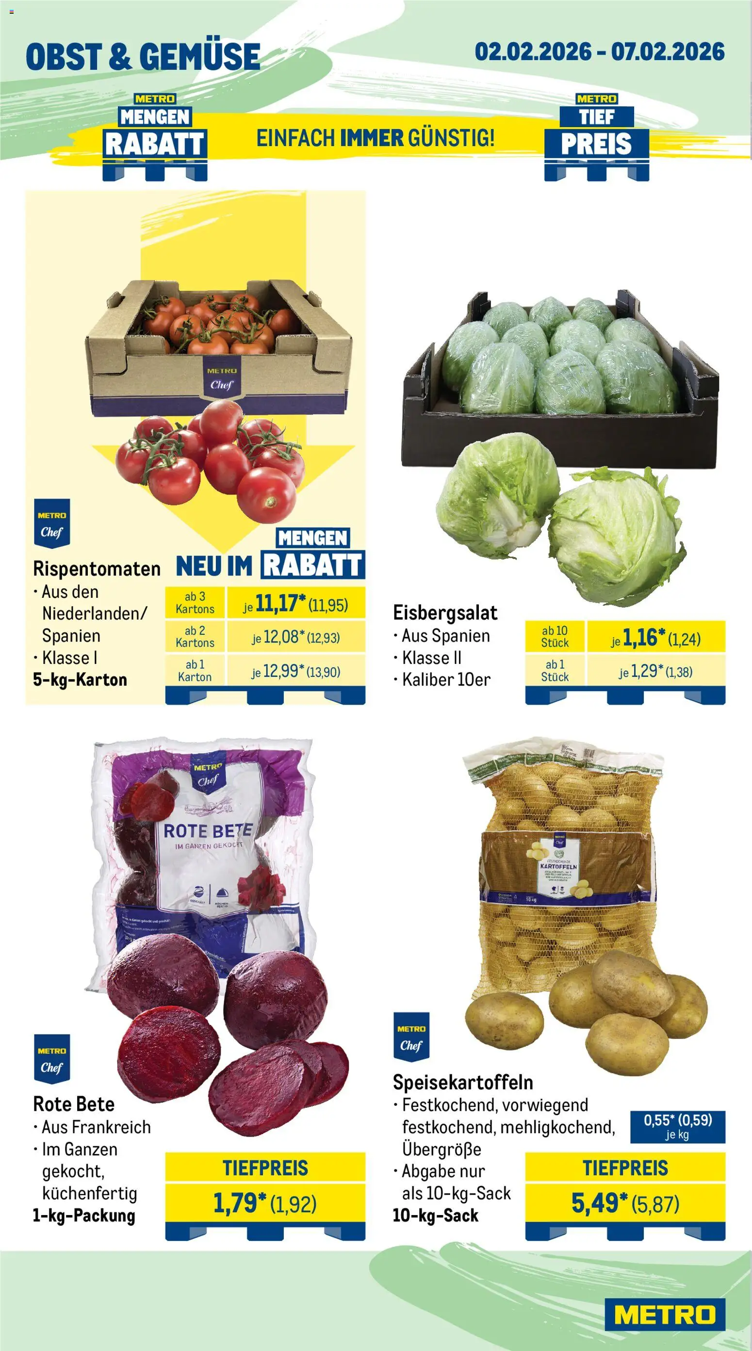 Metro Wochen-Angebote Gastro – gültig ab 02.02.2026 | Seite: 8 | Produkte: Eisbergsalat, Kartoffeln, Obst, Kuchen