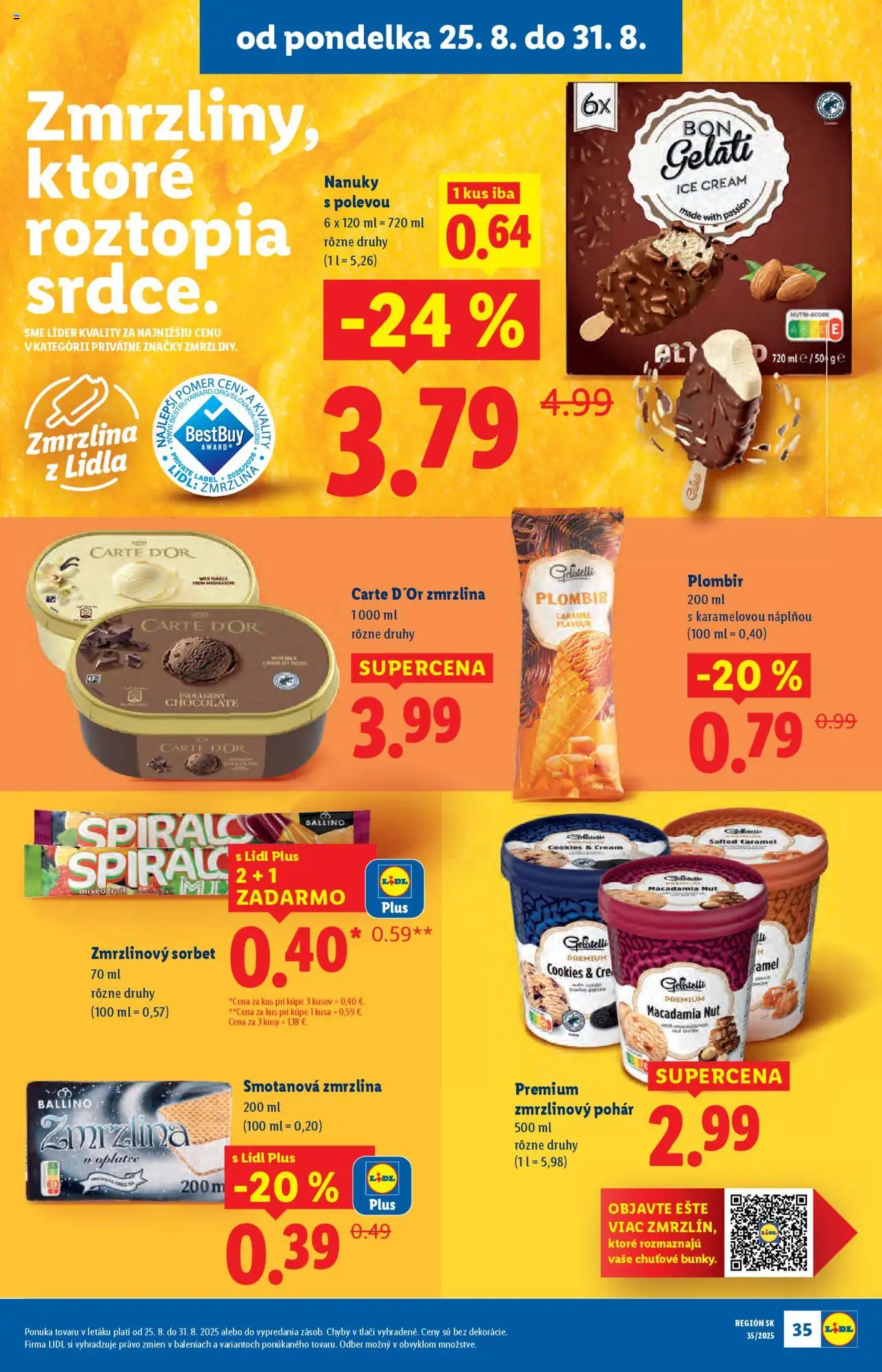 Lidl leták │ platný od 25.08.2025 | Strana: 46 | Produkty: Zmrzlina, Sorbet, Nanuky