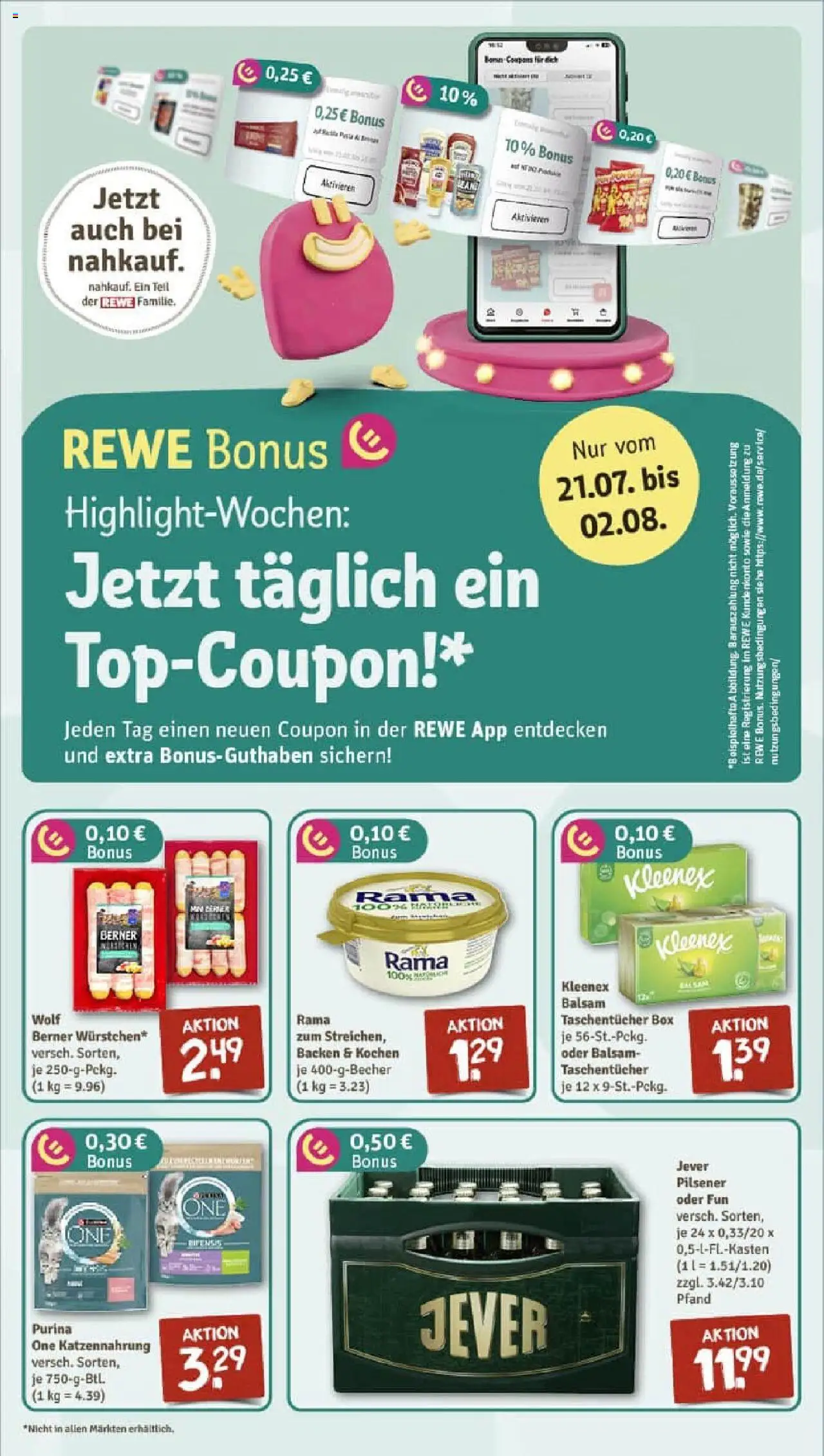 Rewe prospekt Hiddenhausen/Sundern	 - gültig ab dem 20.07.2025 | Seite: 5 | Produkte: Purina one, Margarine, Rama, Jever