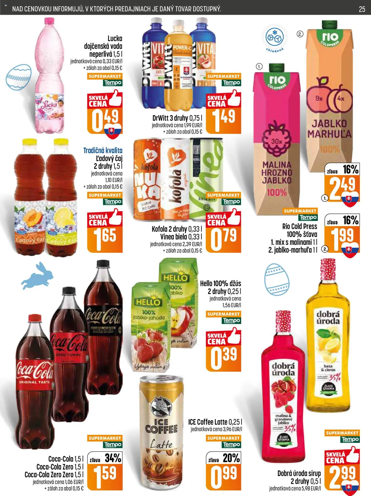 Nové COOP Jednota akcie – leták je platný od 26.03.2026 | Strana: 25 | Produkty: Džús, Čaj, Lucka, Vinea