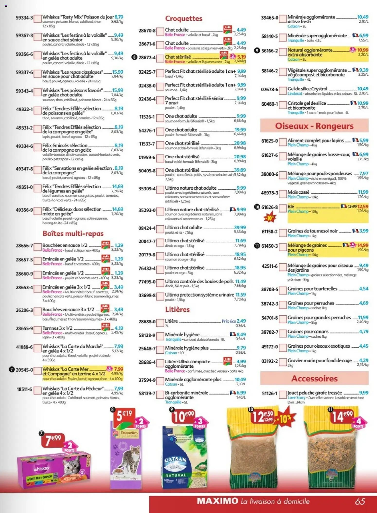 {H1} | Page: 65 | Produits: Volaille, Gravier, Cage, Thon