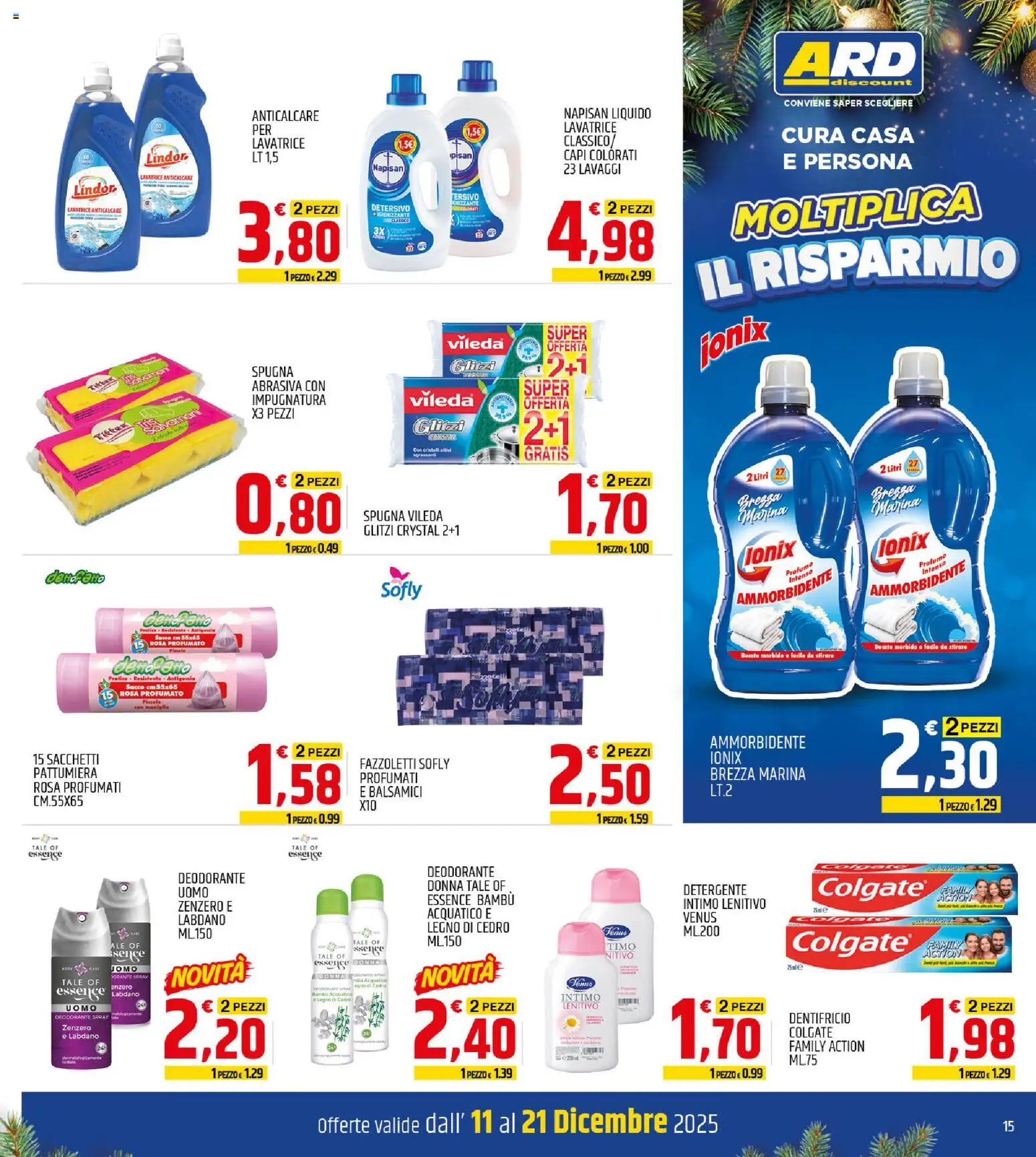 Volantino ARD Discount del 11.12.2025 | Pagina: 15 | Prodotti: Spugna, Fazzoletti, Anticalcare, Profumo