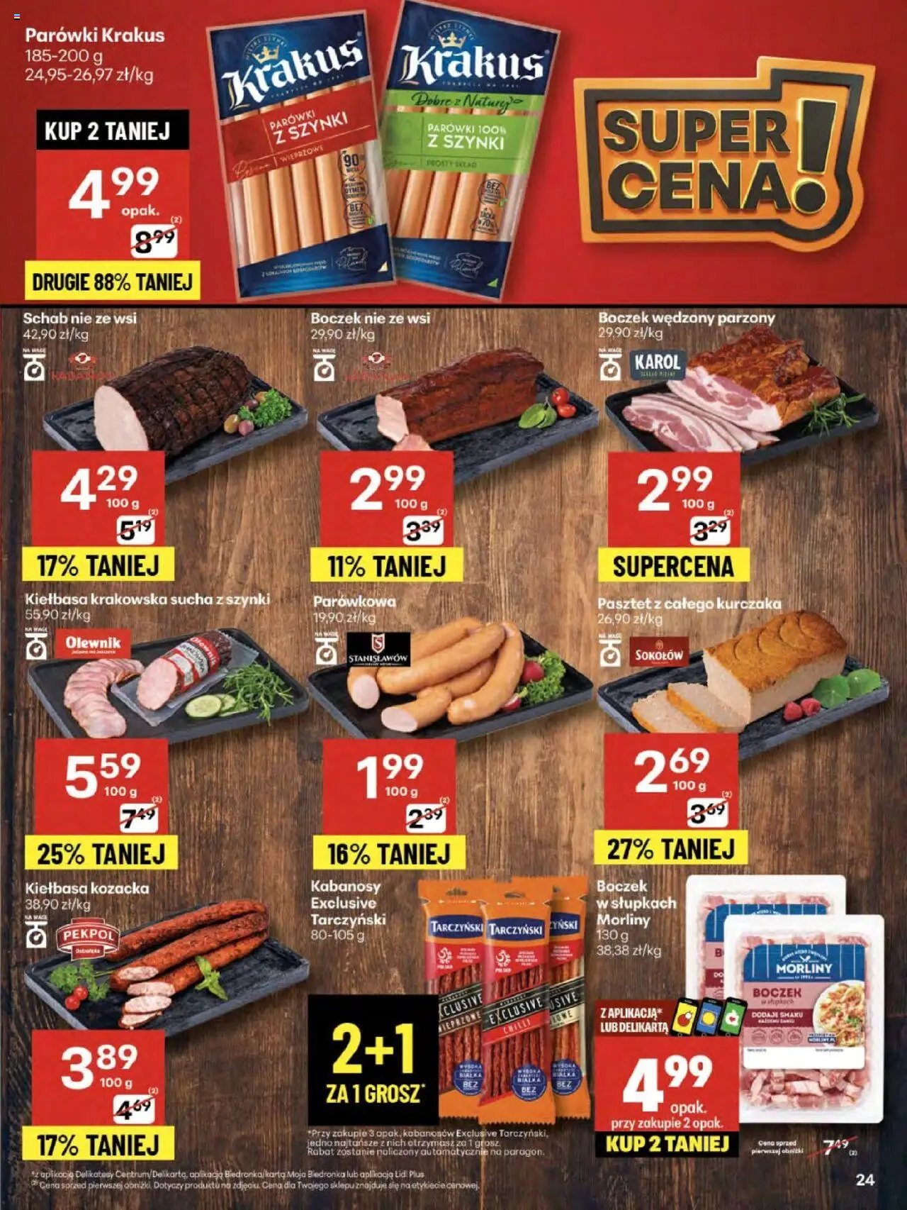 Delikatesy Centrum Gazetka - Sklepy Własne od 14.08.2025 | Strona: 24 | Produkty: Boczek wędzony parzony, Kabanosy, Delikatesy, Kiełbasa krakowska