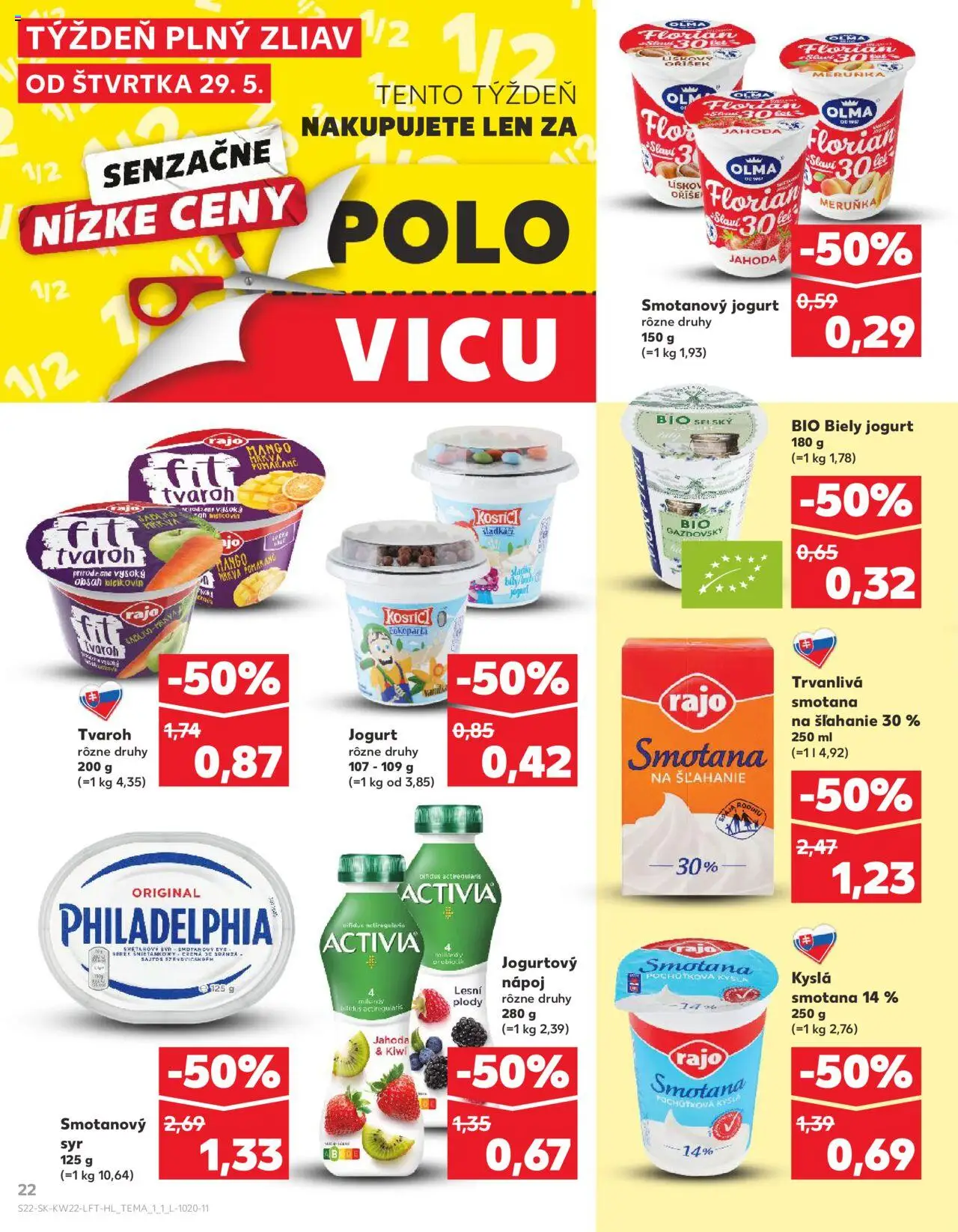 Nové Kaufland akcie – leták je platný od 29.05.2025 | Strana: 22 | Produkty: Syr, Jogurt, Smotana, Kiwi