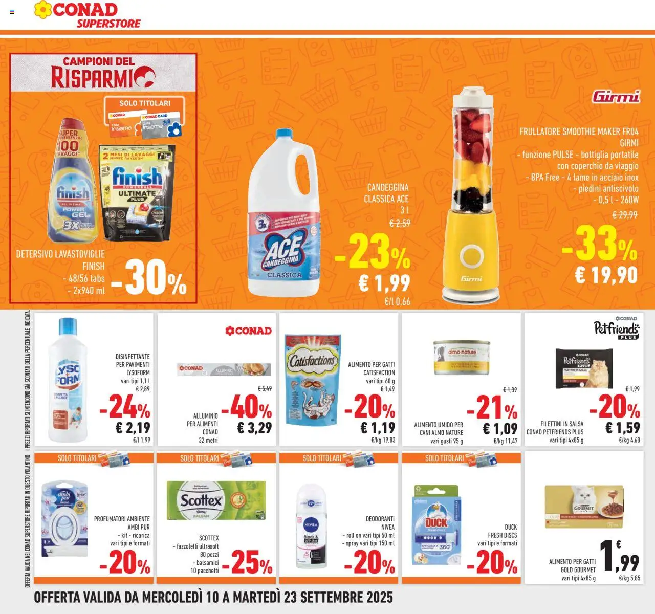 Volantino Conad del 10.09.2025 | Pagina: 36 | Prodotti: Frullatore, Fazzoletti, Salsa, Bottiglia