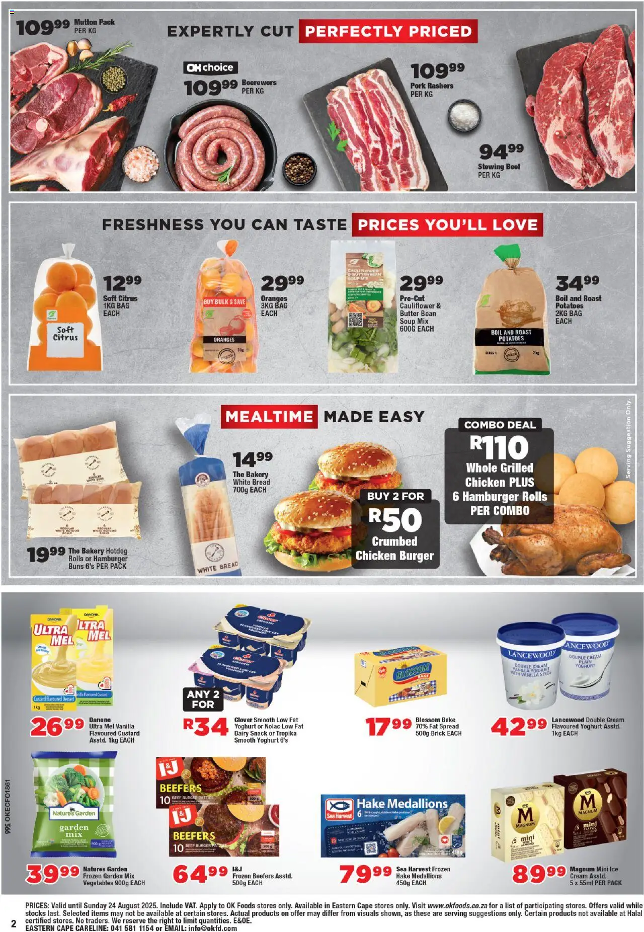 OK Foods Eastern Cape - Specials │ valid from 13.08.2025 | Page: 2 | Products: Boerewors, Bread, Vegetables, Fat spread