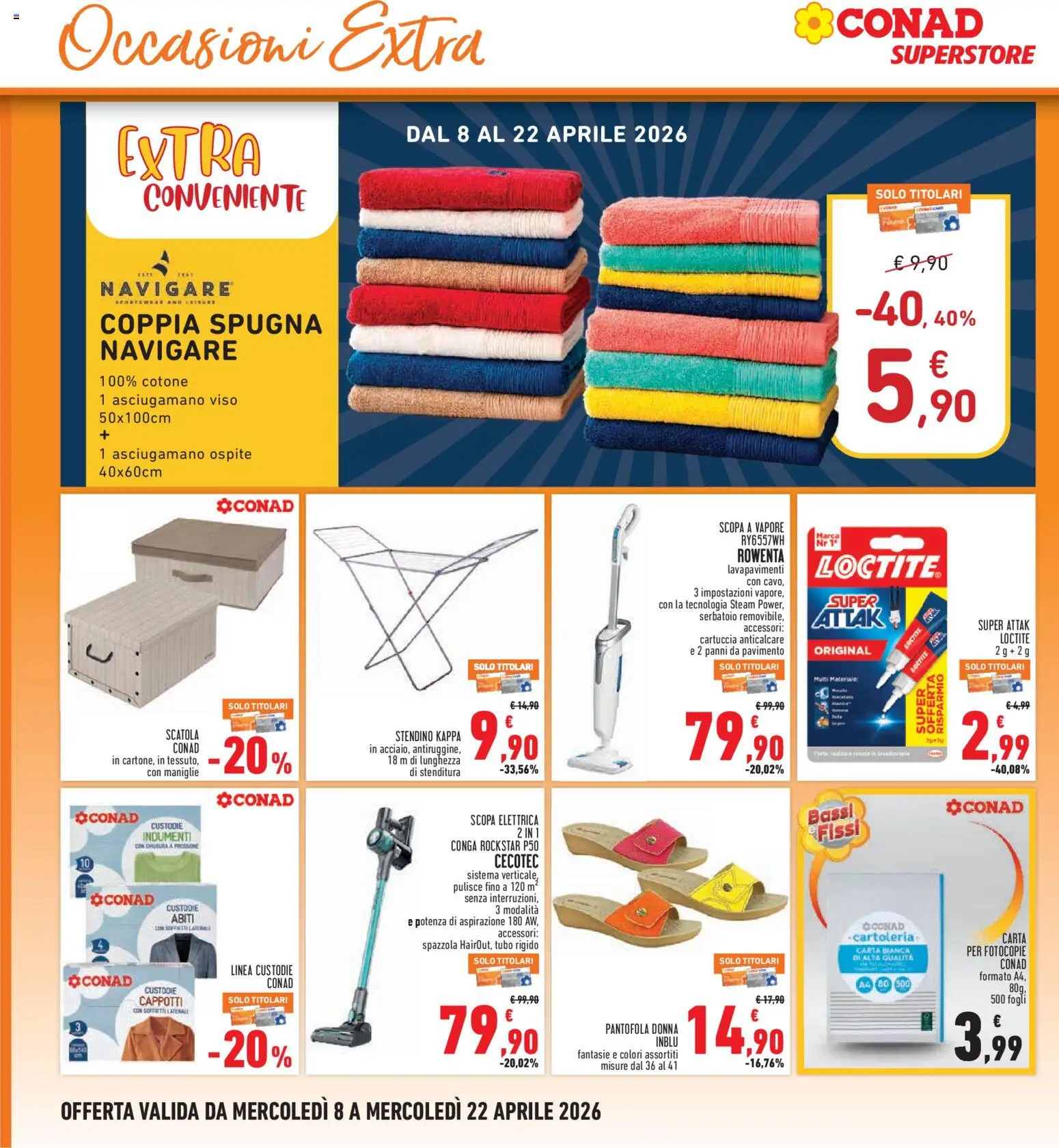 Volantino Conad del 08.04.2026 | Pagina: 28 | Prodotti: Spazzola, Spugna, Scopa a vapore, Scatola