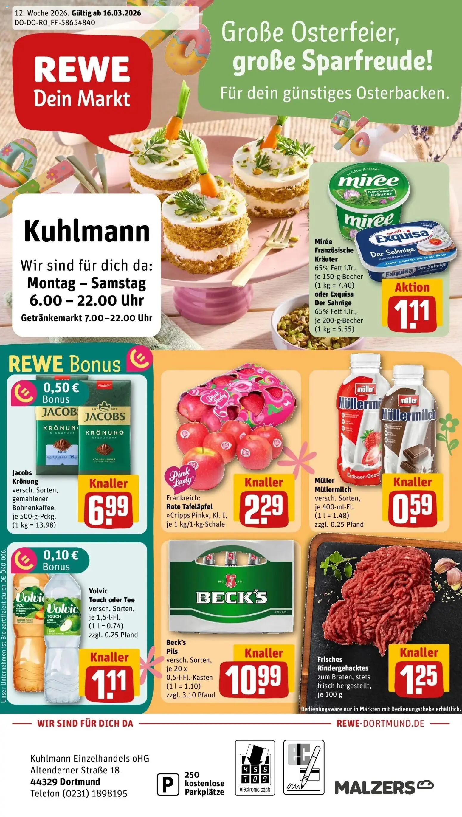 Rewe Prospekt Dortmund	 – gültig ab 15.03.2026 | Seite: 1 | Produkte: Pils, Exquisa, Tee, Volvic