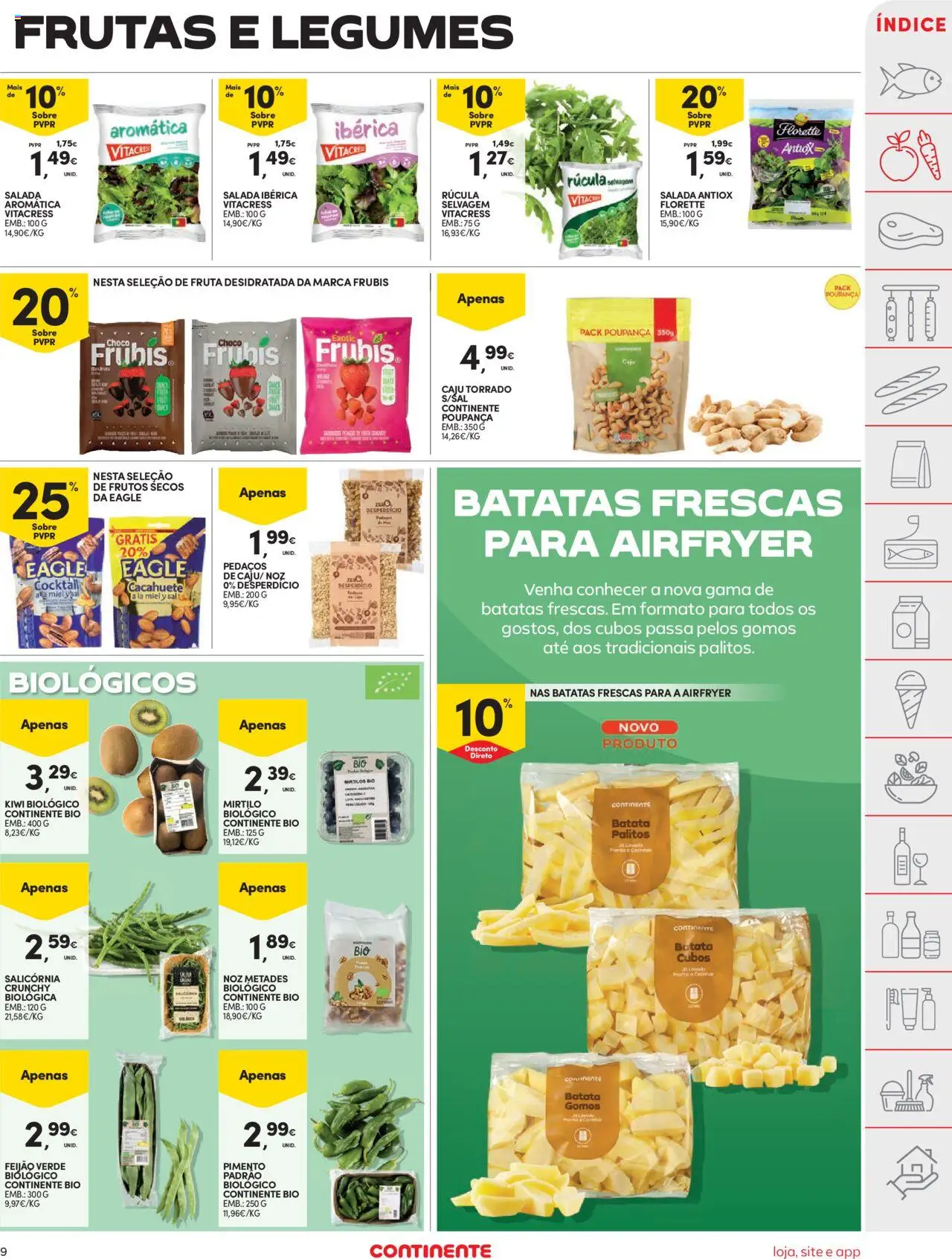 Continente folheto │ válido de 19.08.2025 | Página: 9 | Produtos: Batata, Sal, Kiwi, Salada
