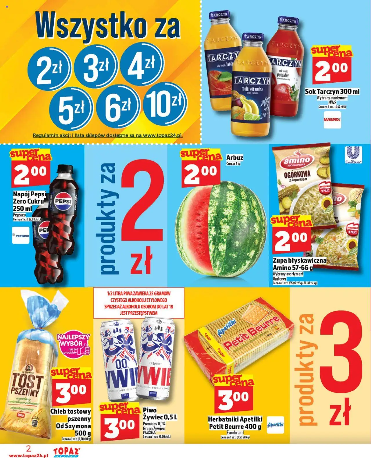 Topaz Gazetka - Express od 14.08.2025 | Strona: 2 | Produkty: Chleb tostowy, Pepsi, Chleb, Sok