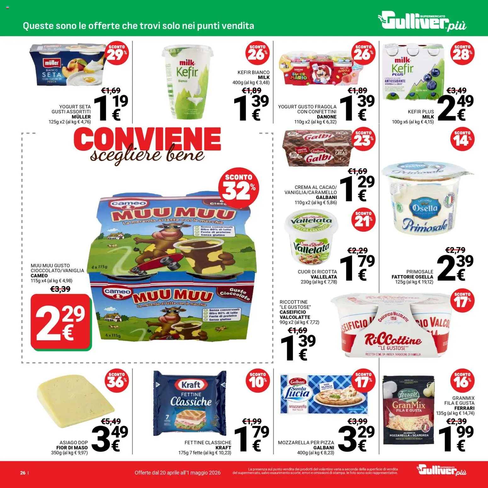 Volantino Gulliver del 20.04.2026 | Pagina: 26 | Prodotti: Crema, Pesca, Ricotta, Cacao