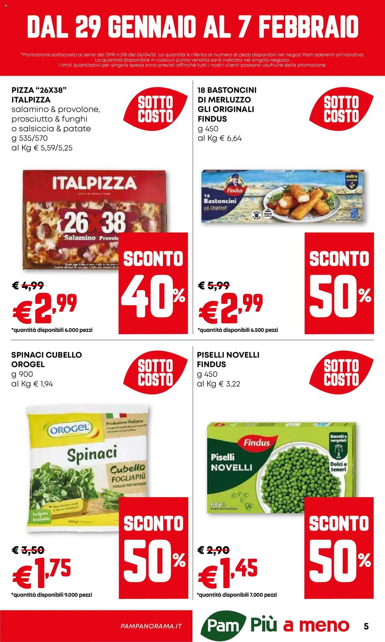 Volantino PAM del 29.01.2026 | Pagina: 5 | Prodotti: Pizza, Merluzzo, Funghi, Piselli