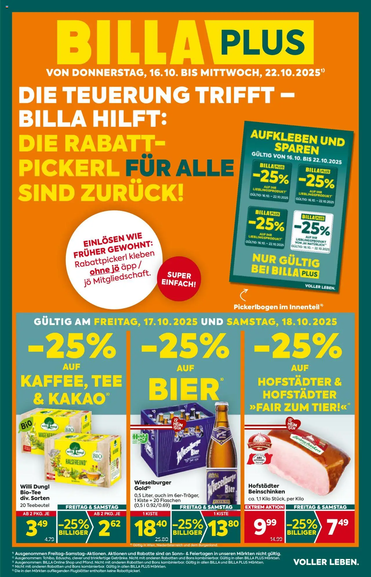 Billa Plus Flugblatt gültig ab 16.10.2025 | Seite: 1 | Produkte: Bier, Tee