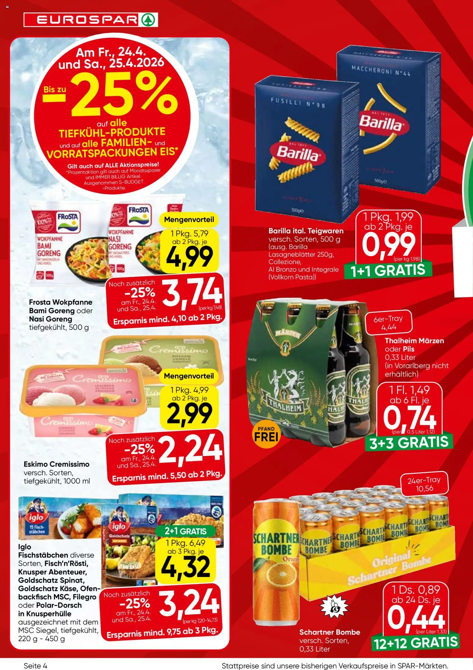 Eurospar Flugblatt gültig ab 23.04.2026 | Seite: 4 | Produkte: Pasta, Ofen, Fisch