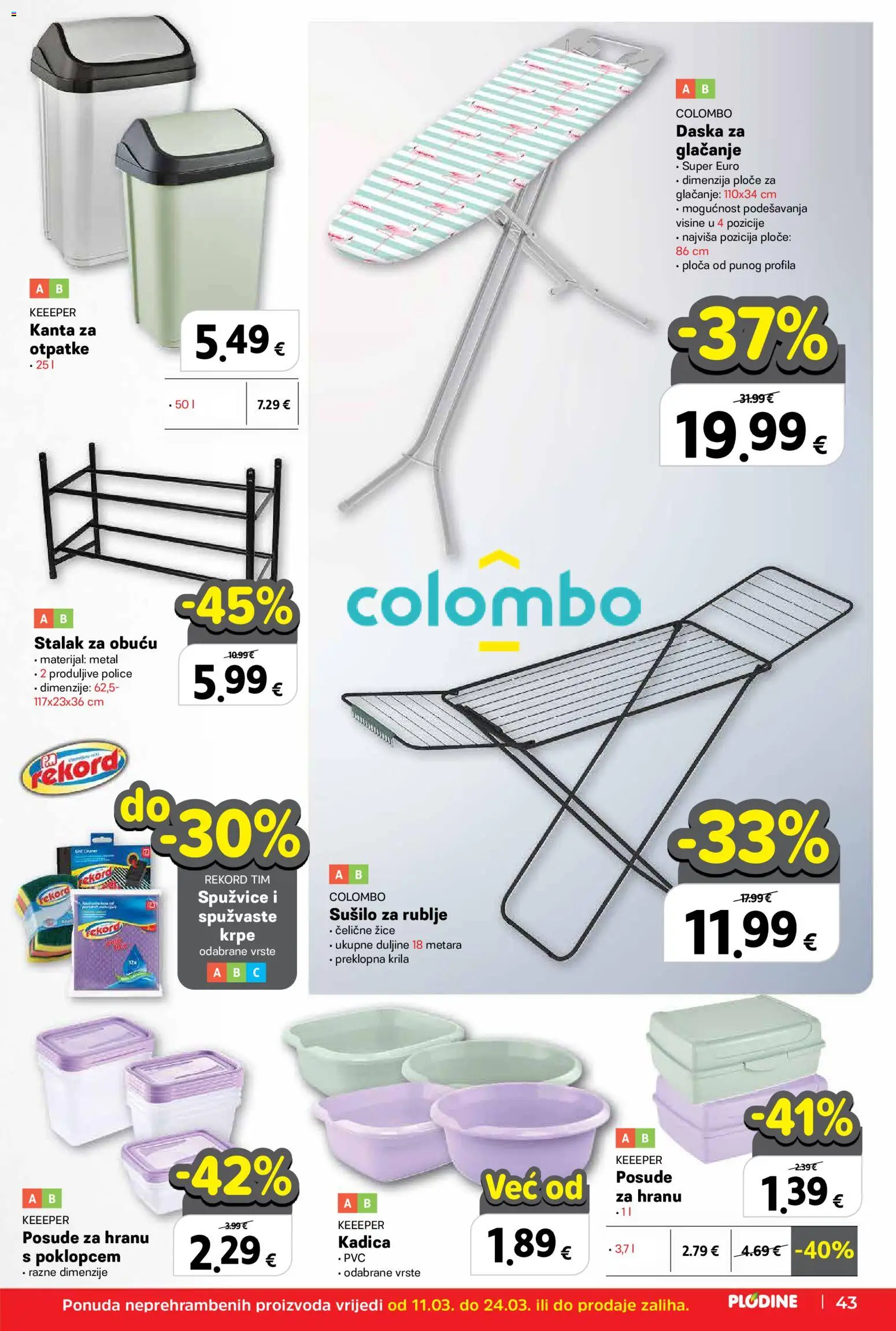 Plodine katalog | vrijedi od 11.03.2026 | Stranica: 43 | Proizvodi: Sušilo za rublje, Daska za glačanje