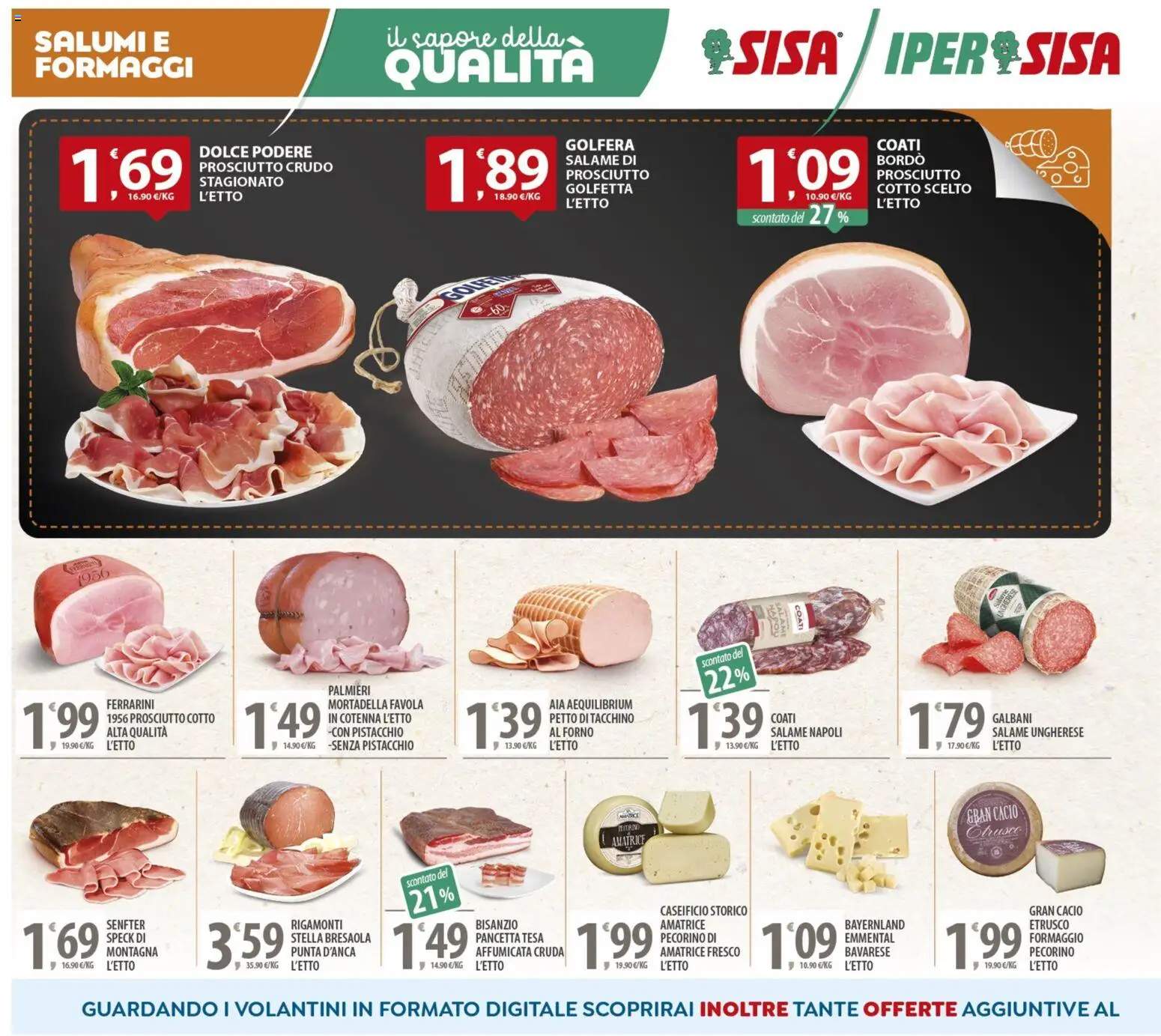Volantino SISA del 25.11.2025 | Pagina: 2 | Prodotti: Prosciutto Crudo, Salame, Tacchino, Prosciutto