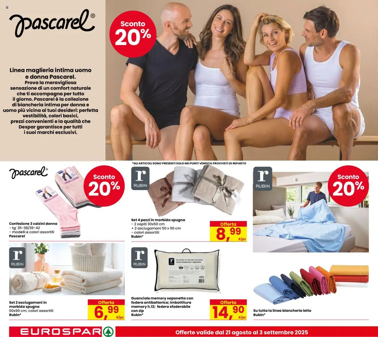 Volantino Despar del 21.08.2025 | Pagina: 22 | Prodotti: Spugna, Letto, Federa, Guanciale